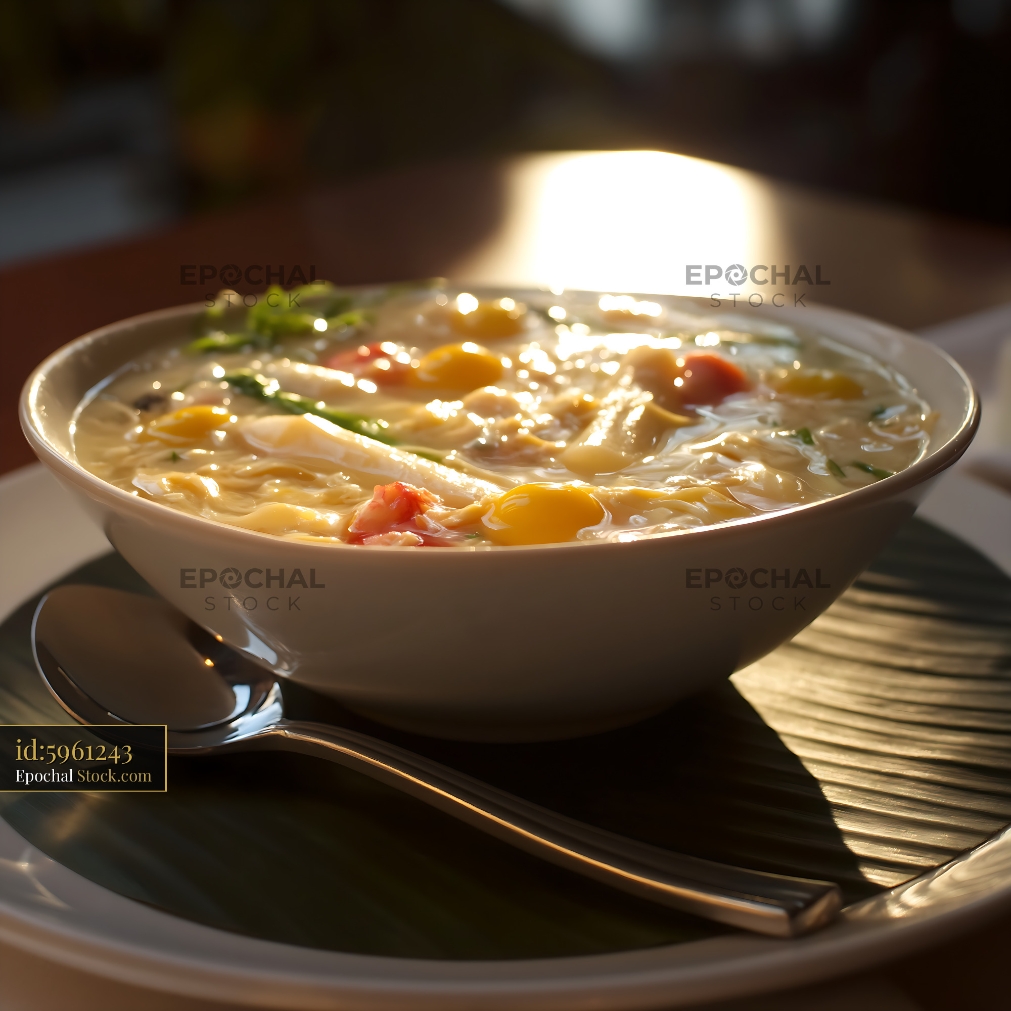 Sup Mang Cua Soup in Bowl with Warm Sunlight - stock photo