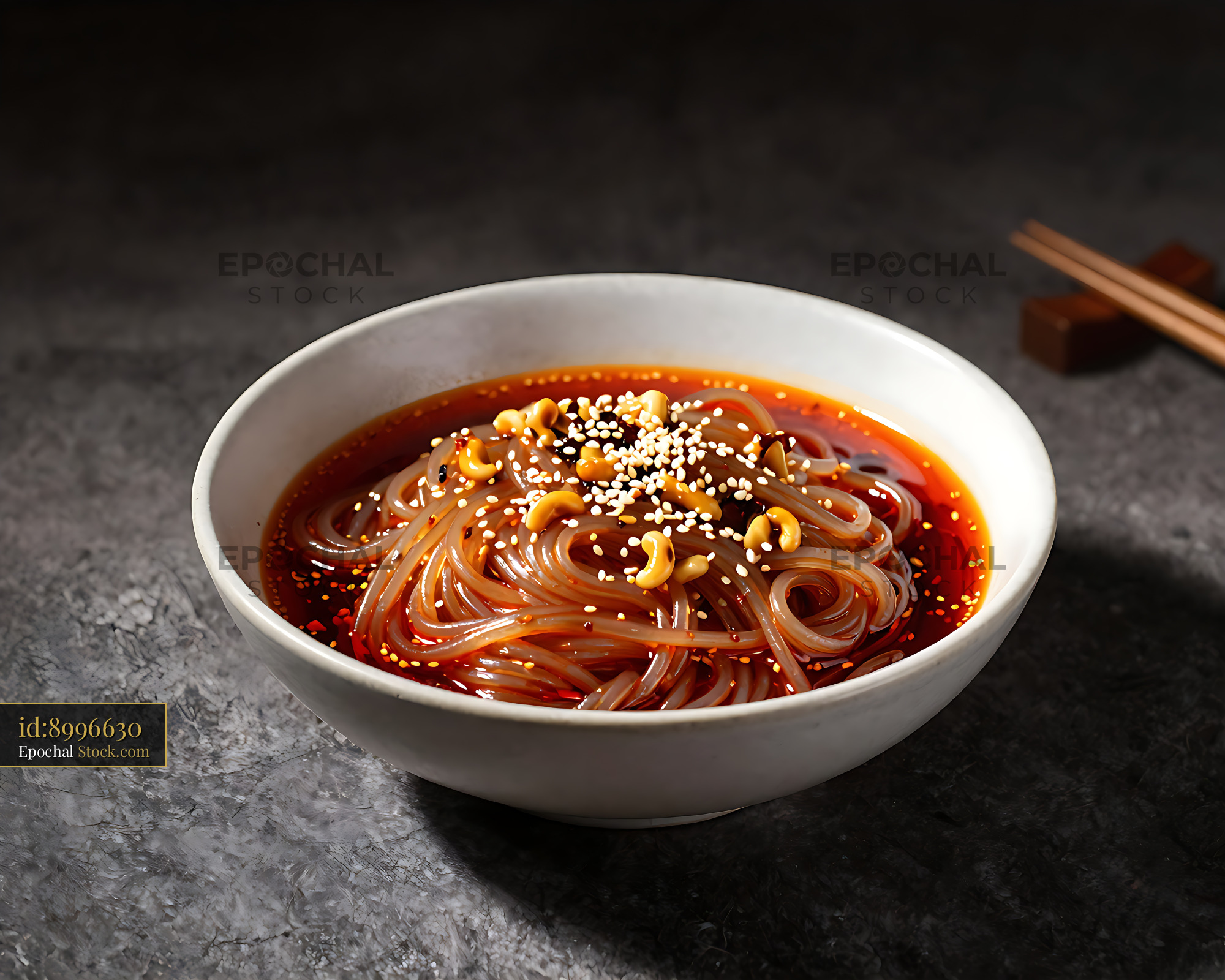 Sichuan Glass Noodle Salad in Spicy Broth - stock photo
