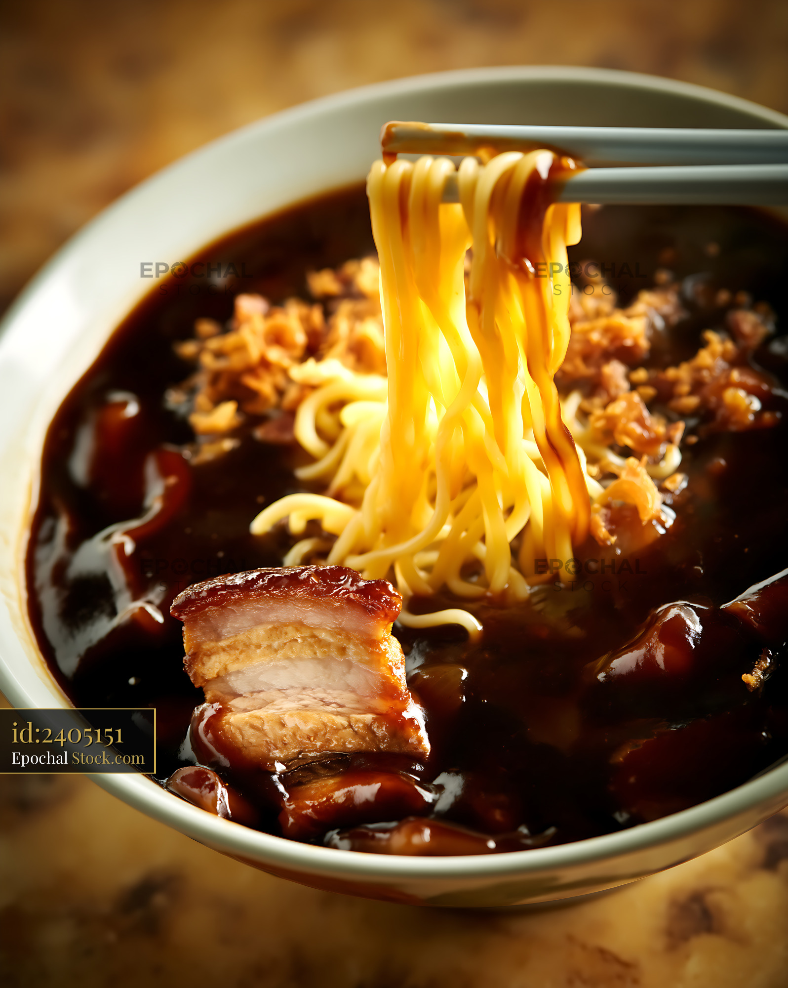 Lor Mee Soup with Noodles and Braised Pork Belly - stock photo
