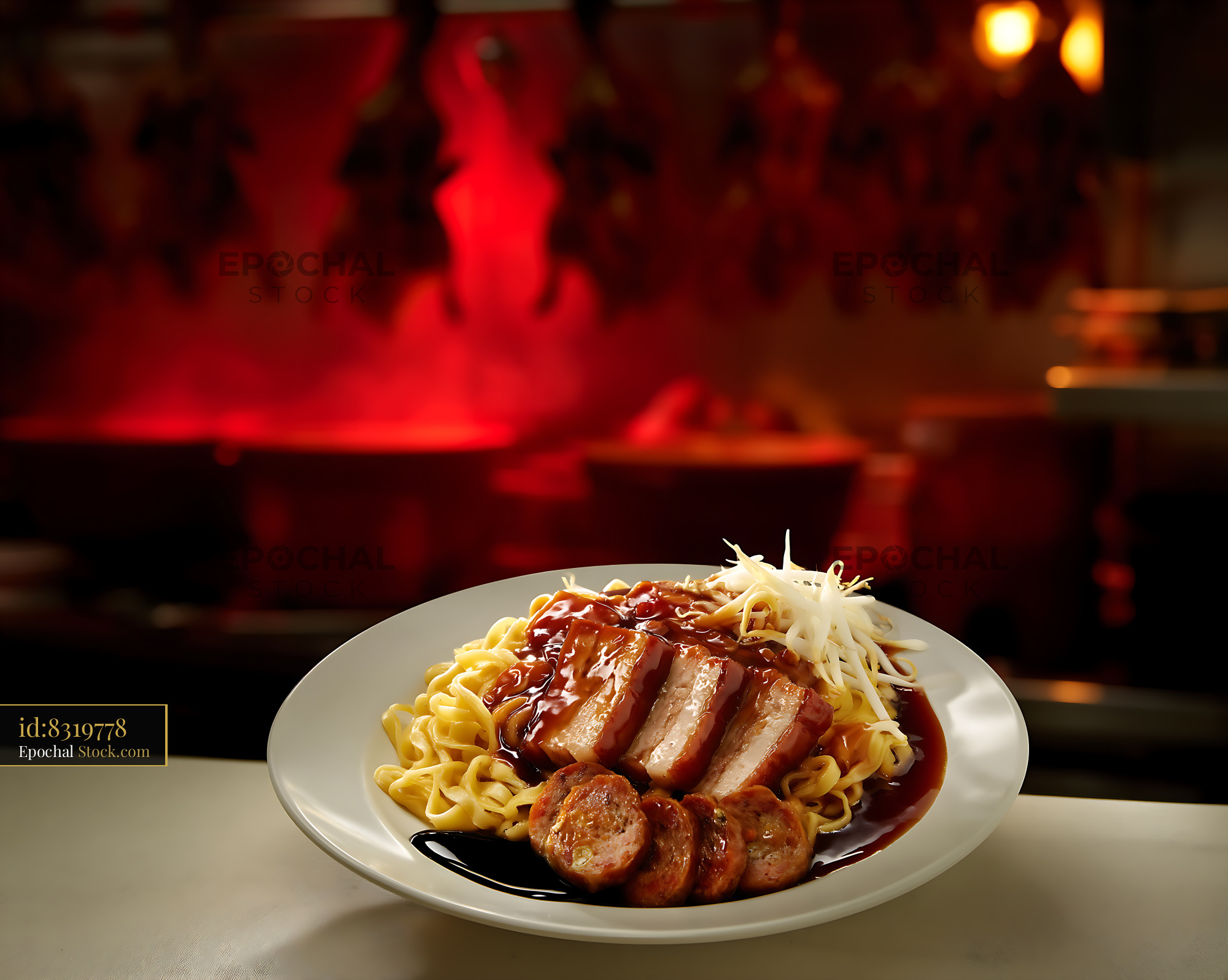 Hearty Lor Mee Soup with Pork Belly and Sausage - stock photo