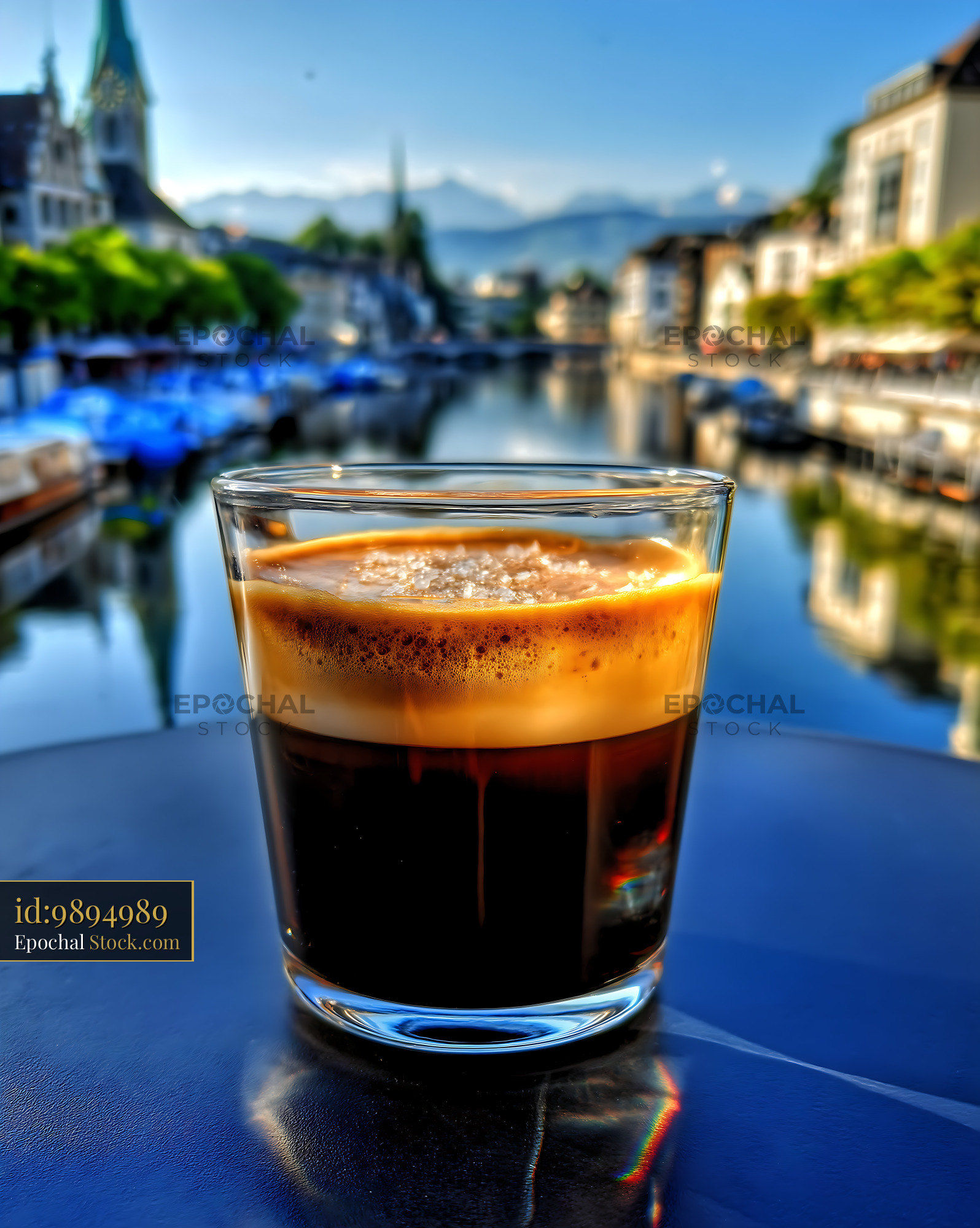 Nitro Caramel Coffee Lakeside Alpine Setting - stock photo