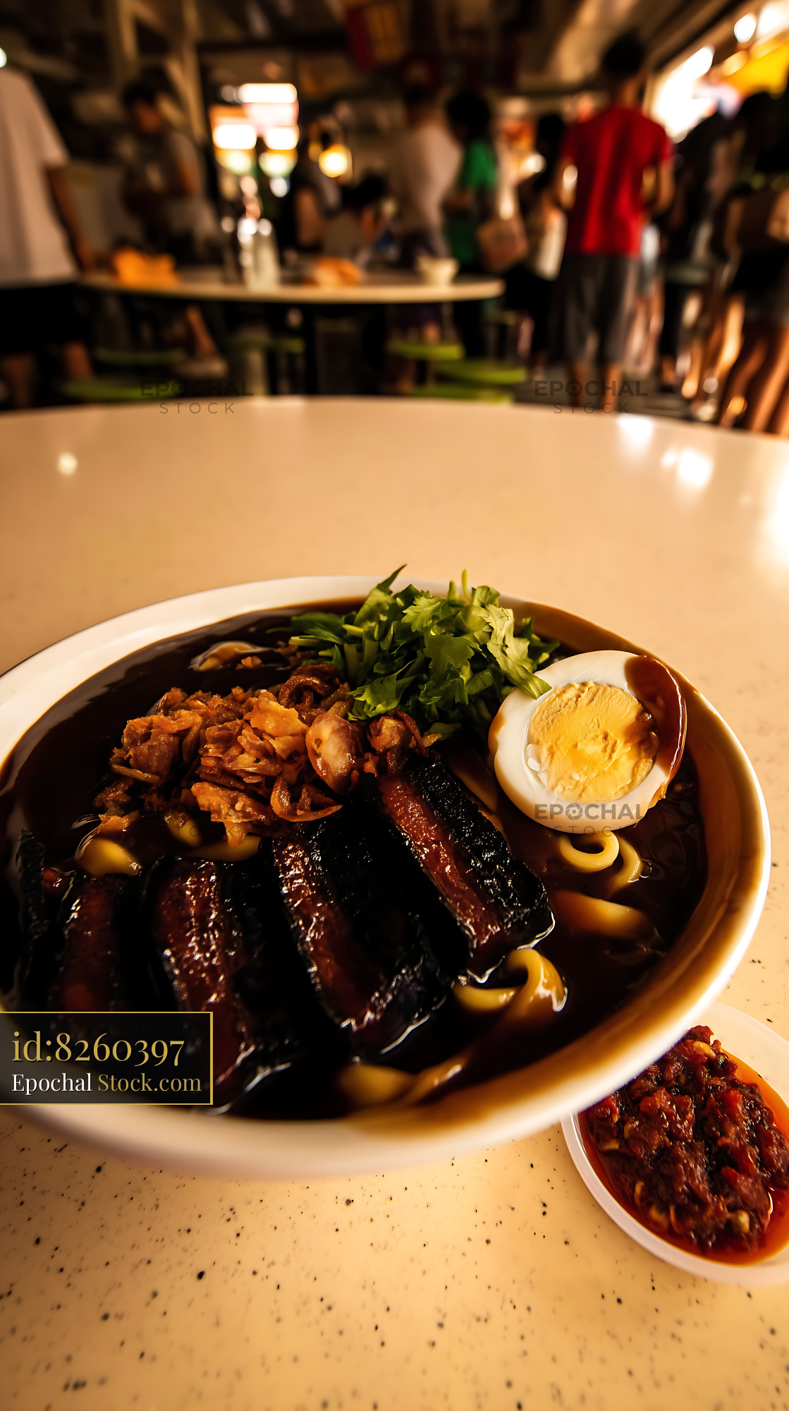 Lor Mee Soup with Braised Pork and Egg at Hawker Centre - stock photo