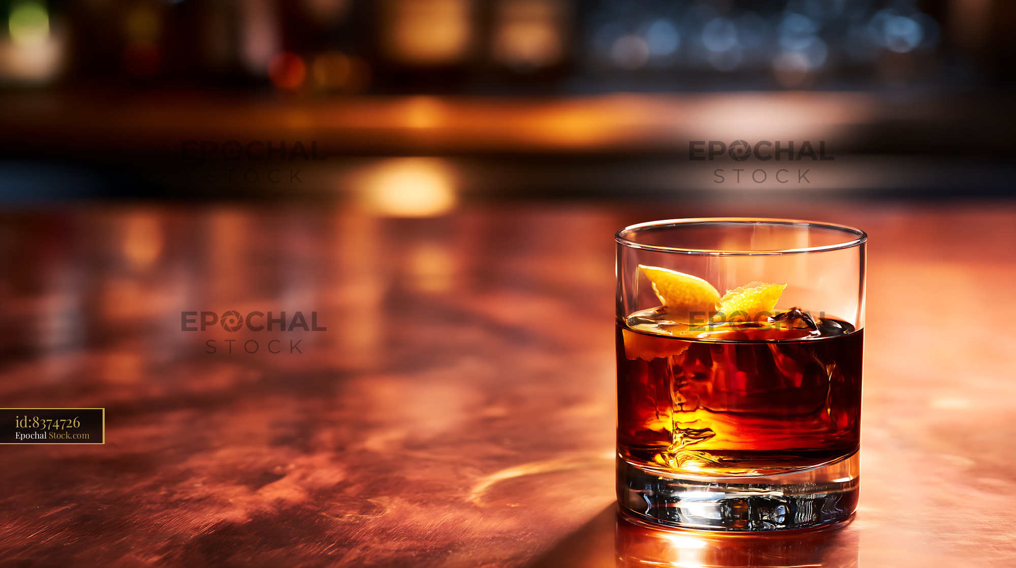 Saratoga Cocktail with Lemon Twist on Wood - stock photo