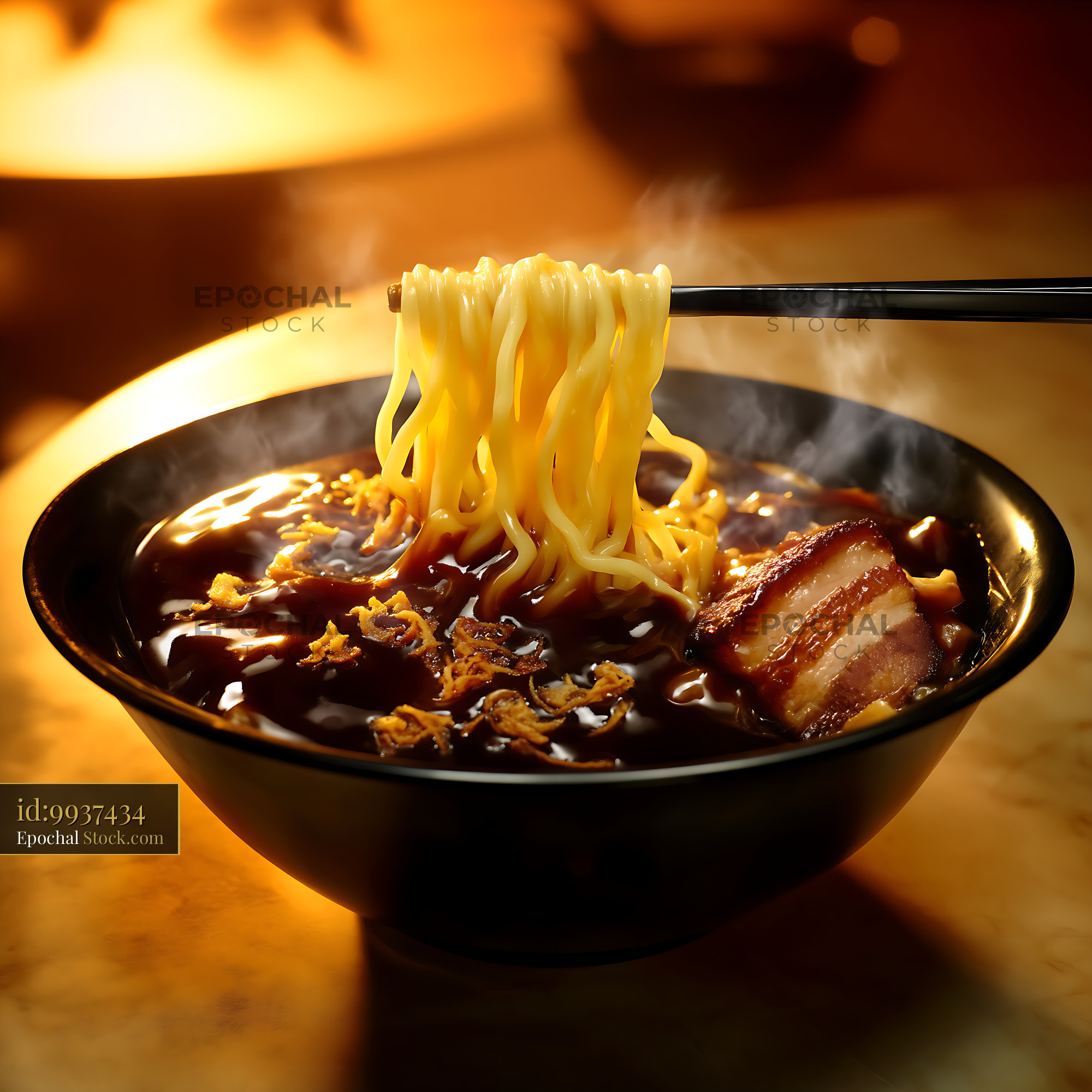 Steaming Lor Mee Soup with Noodles and Pork Belly - stock photo