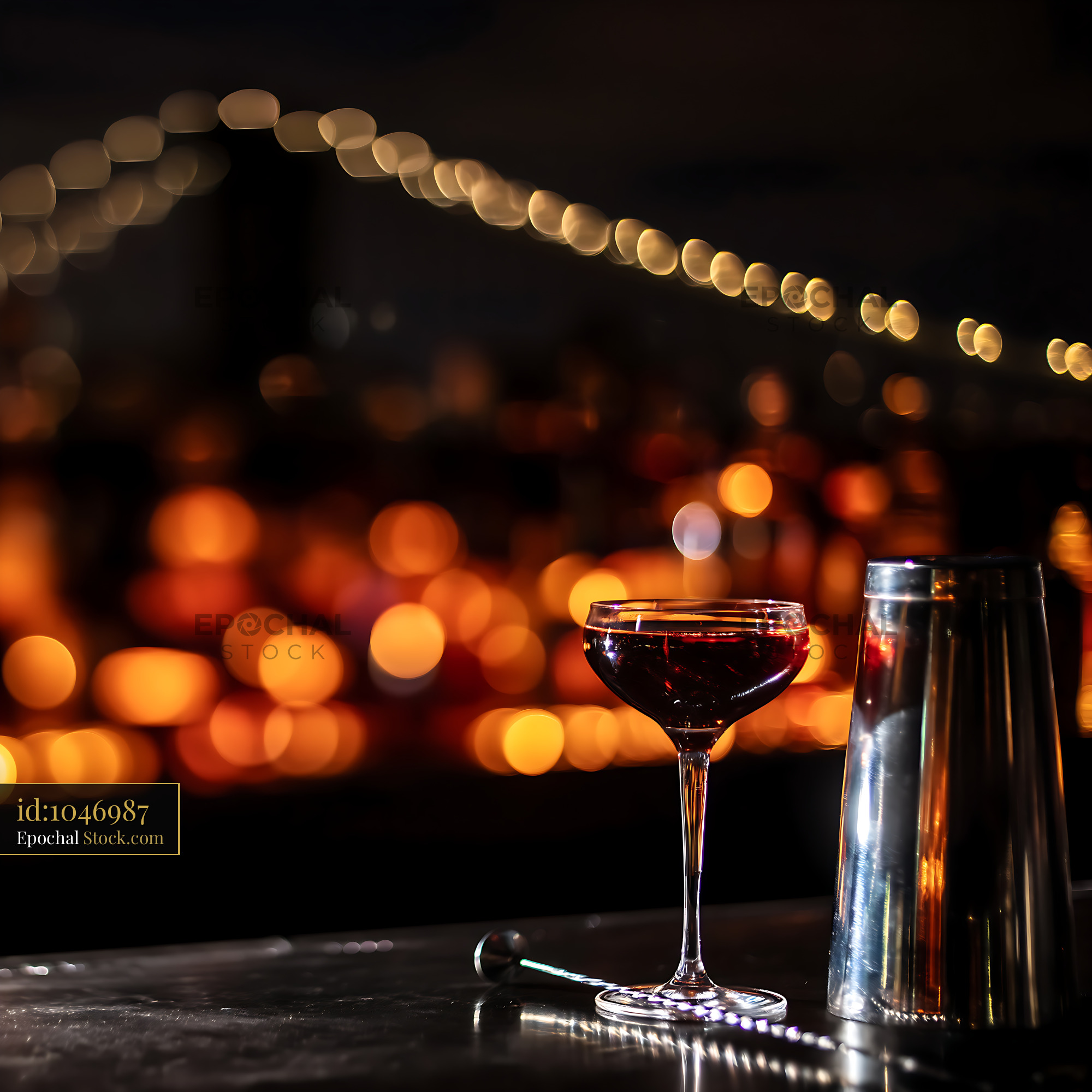 Bushwick Cocktail with Ambient Bokeh Bar Lighting - stock photo