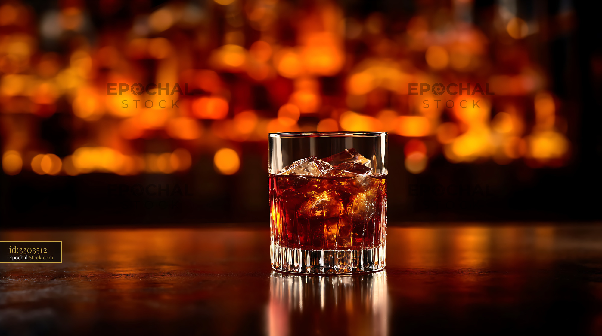 Bushwick Cocktail on Ice with Bokeh Lights - stock photo