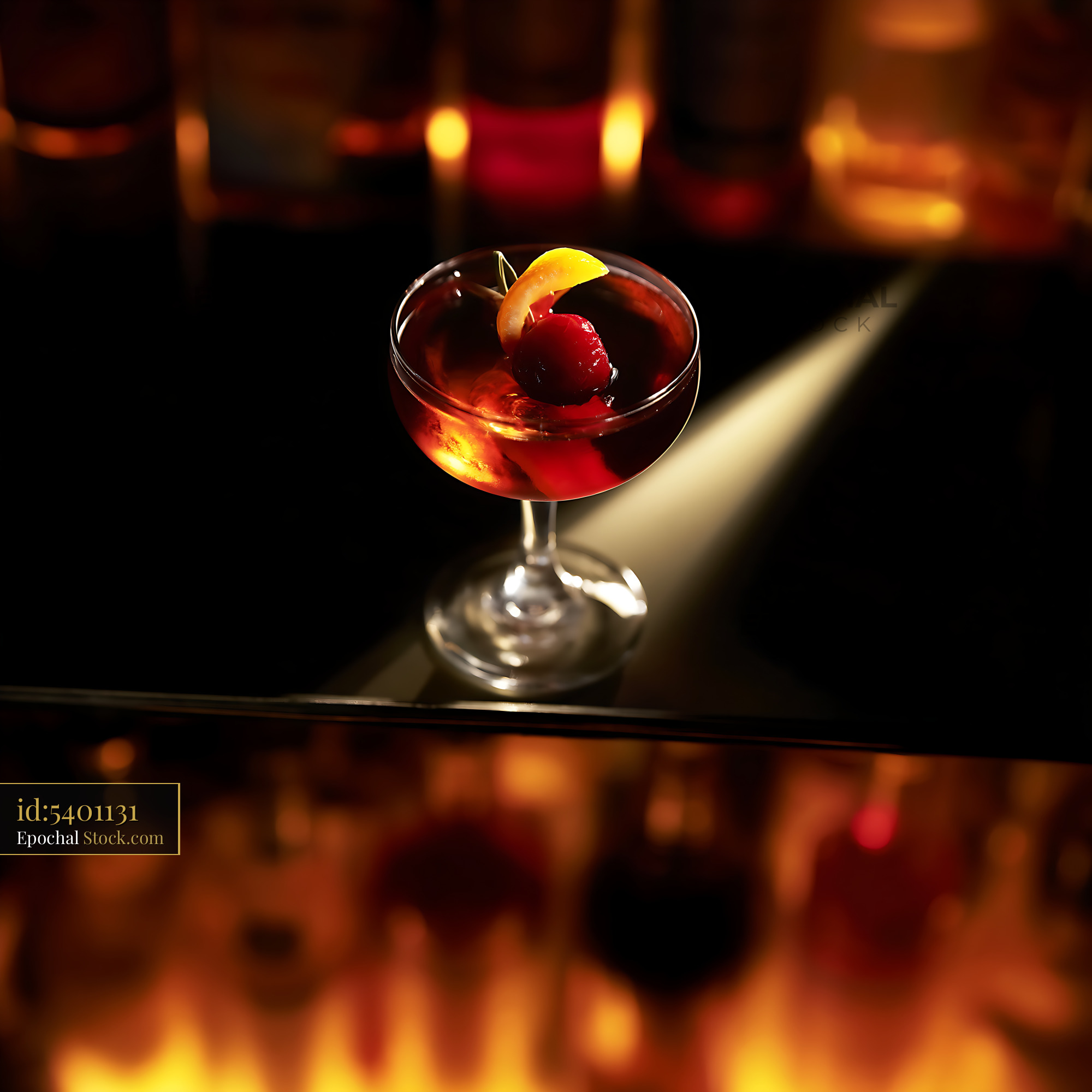 Bushwick Cocktail: Red Drink with Cherry Garnish - stock photo