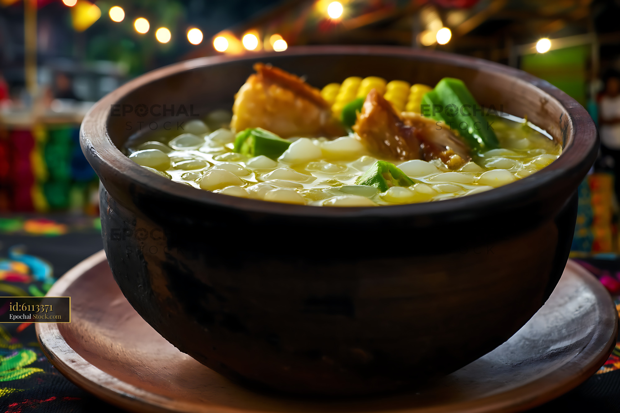 Kapurung Soup in Clay Bowl at Night Market - stock photo