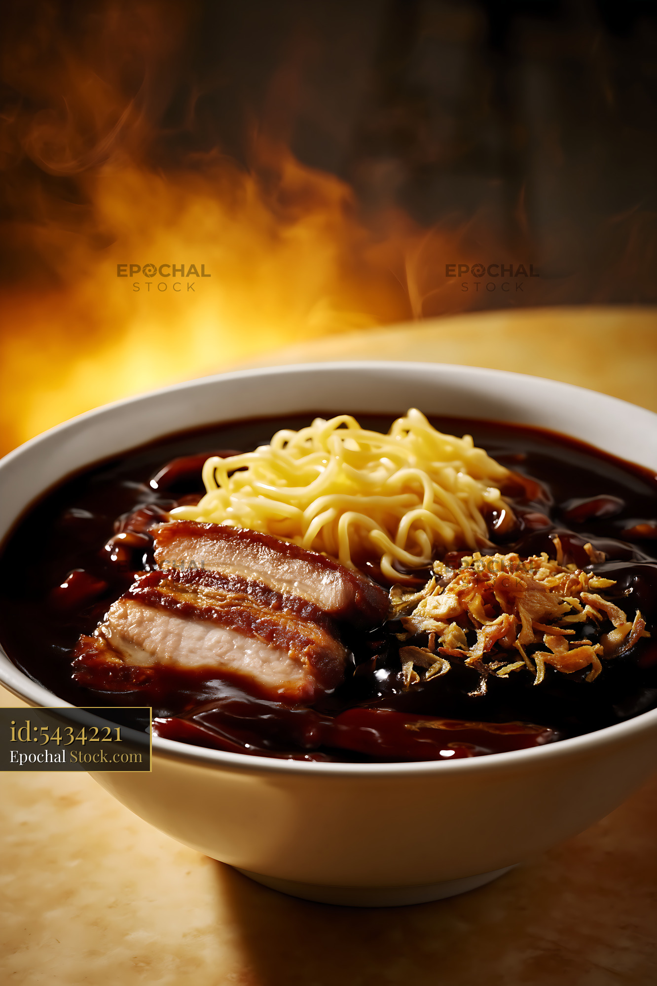 Steaming Lor Mee Soup with Pork and Noodles - stock photo