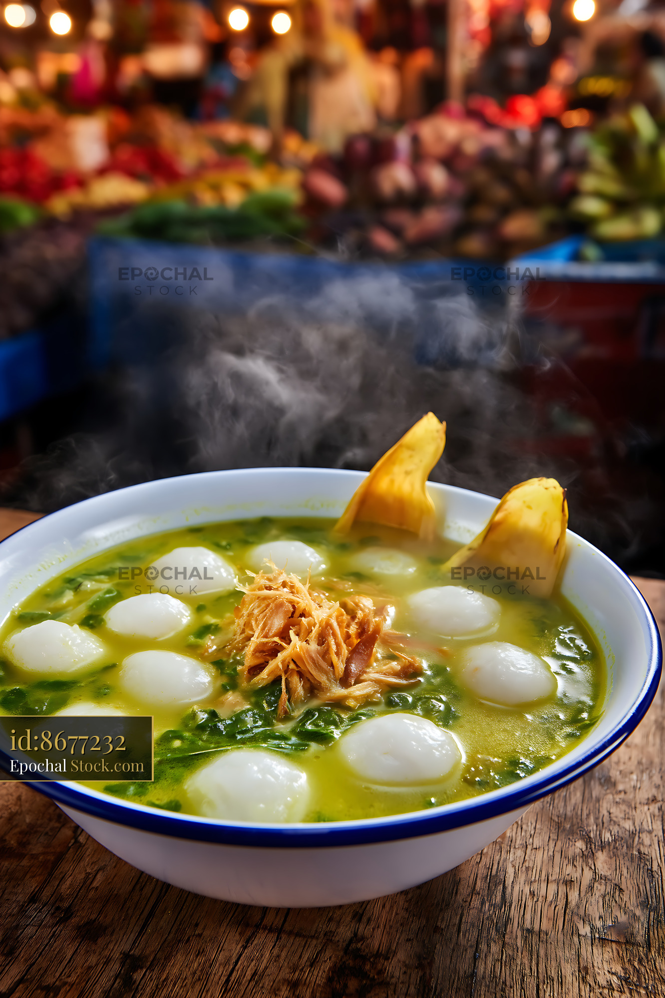 Steaming Lor Mee Soup Bowl at Vibrant Market Stall - stock photo