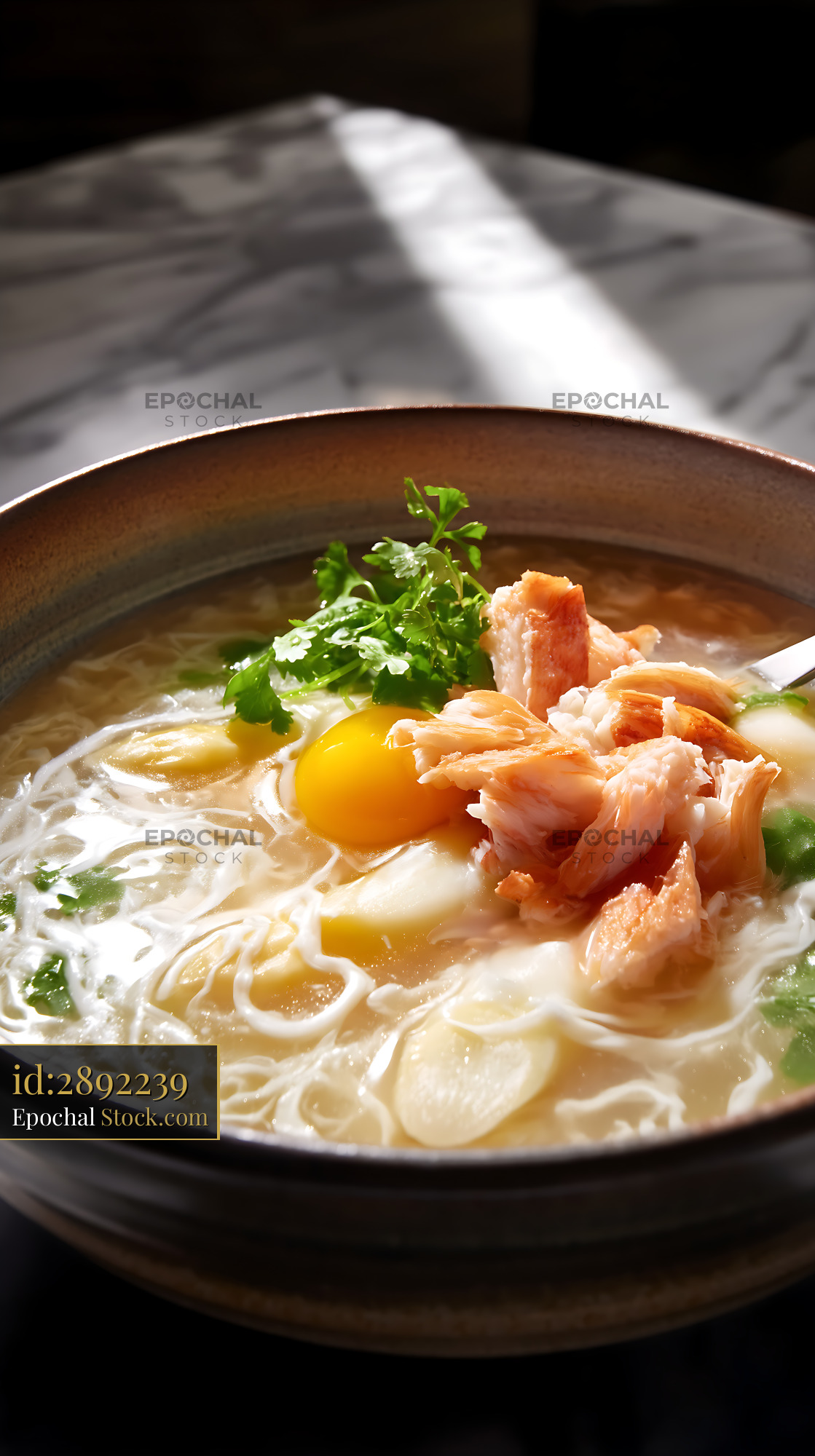 Sup Mang Cua Soup with Crab, Egg, and Noodles - stock photo