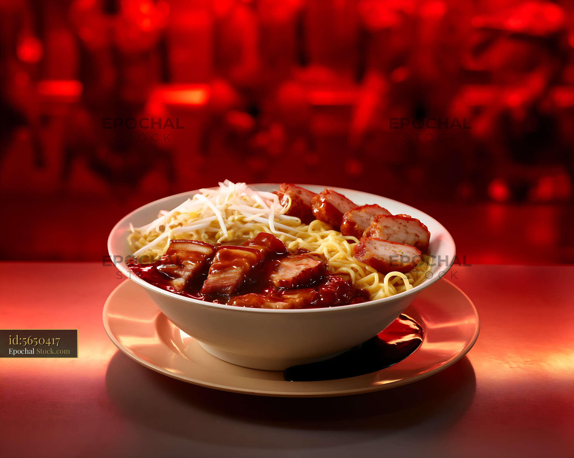 Lor Mee Soup Noodles with Pork Belly and Bean Sprouts - stock photo