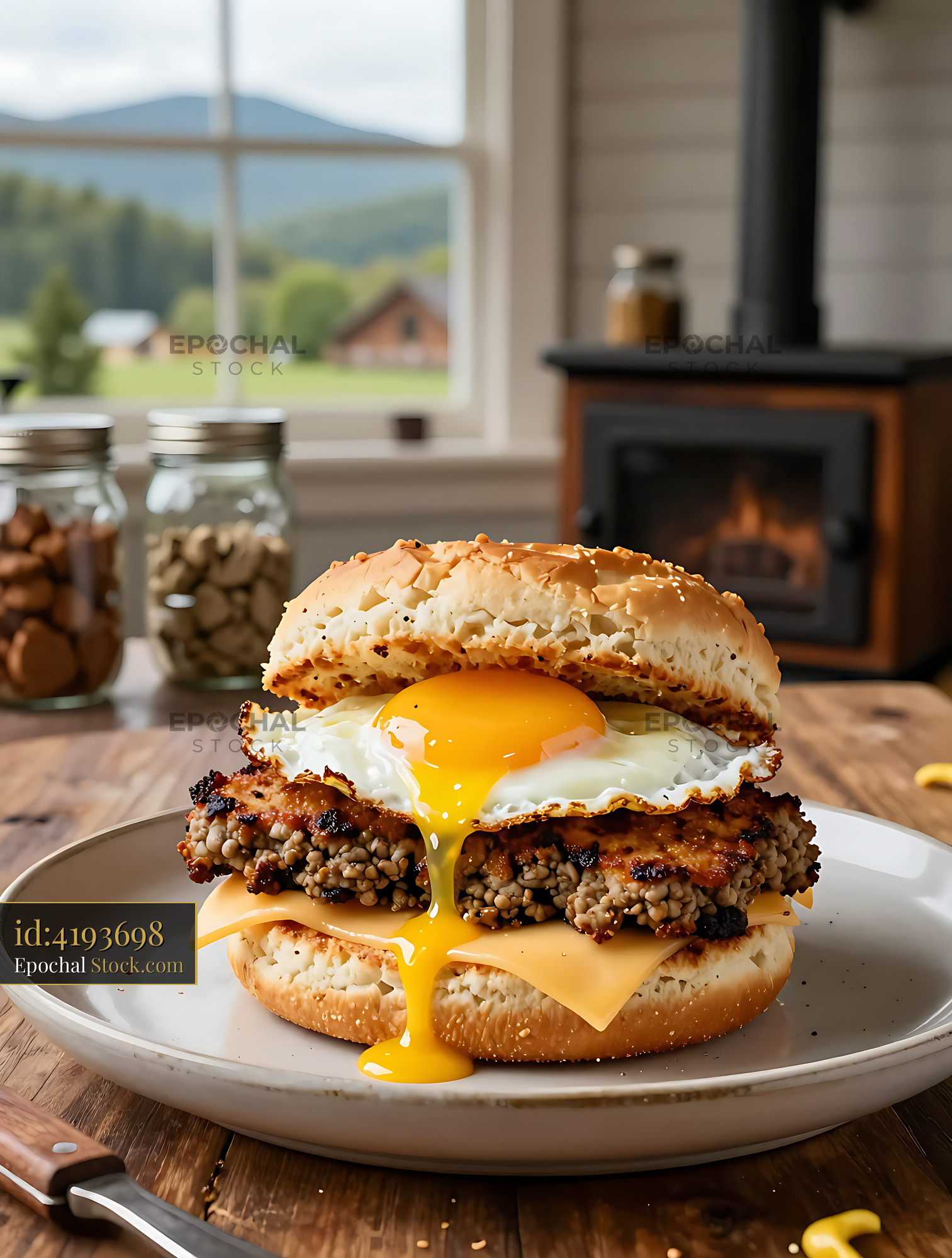 Livermush & Egg Breakfast Sandwich - stock photo