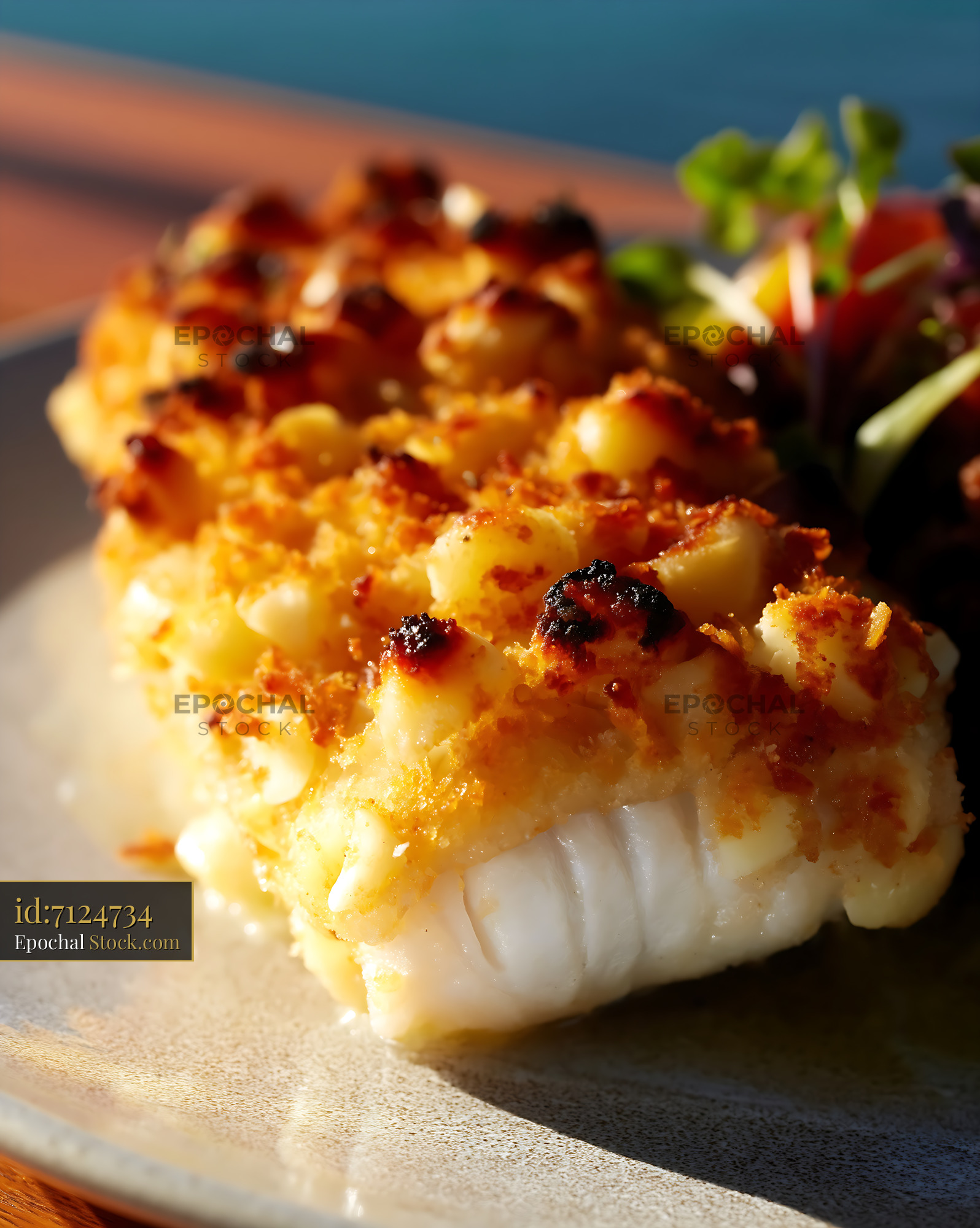 Macadamia Crusted Fish Fillet on Plate - stock photo