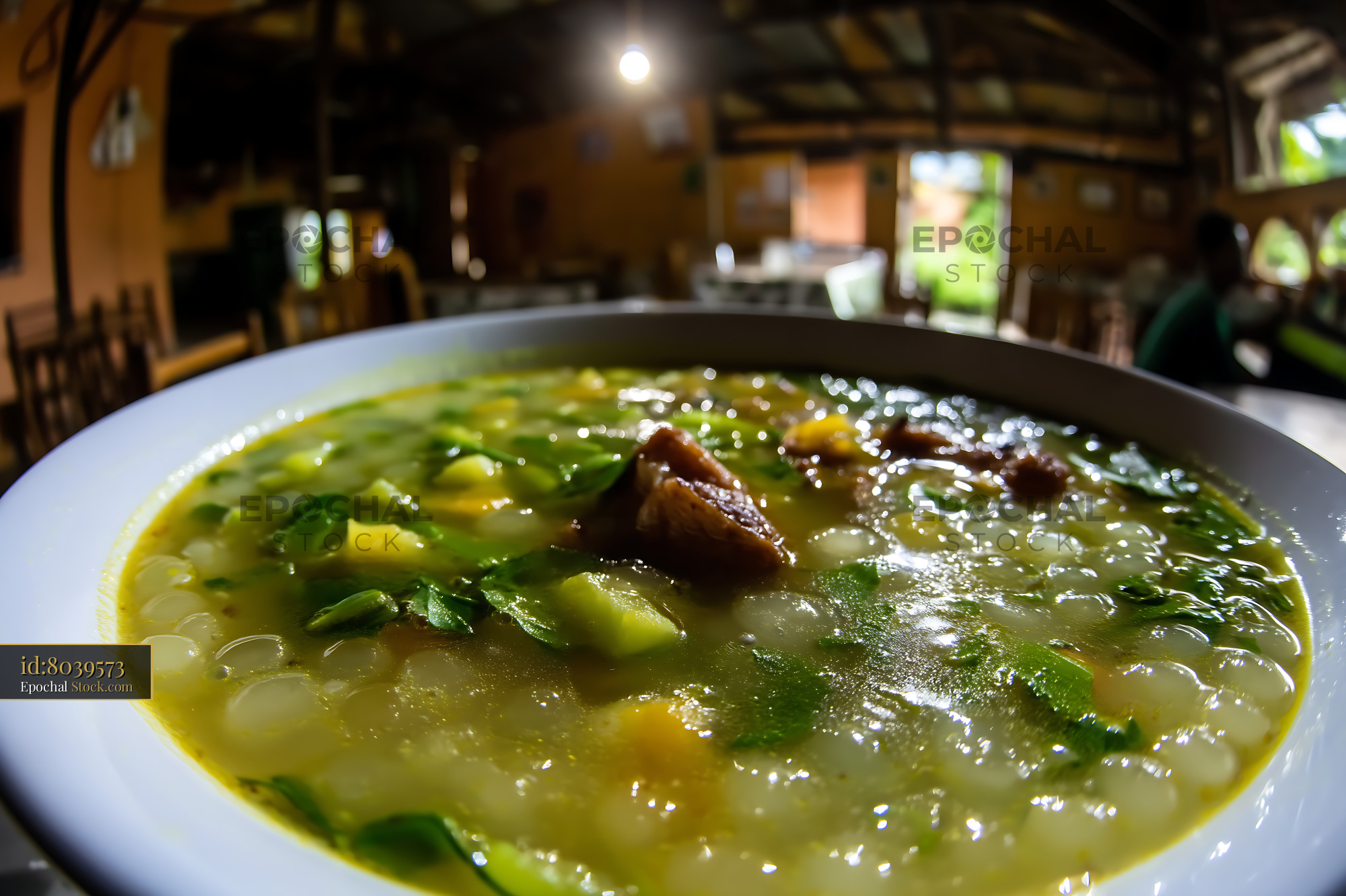 Close-Up of Delicious Lor Mee Soup in Rustic Setting - stock photo