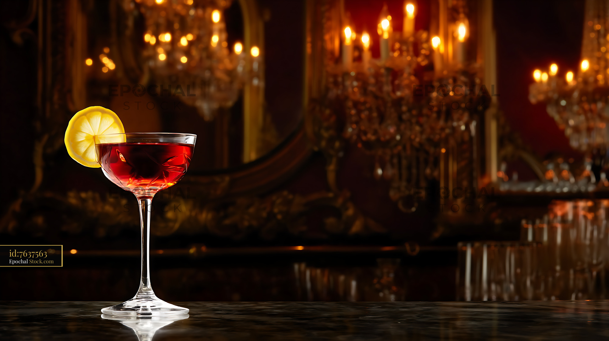 Saratoga Cocktail with Lemon at Elegant Bar - stock photo