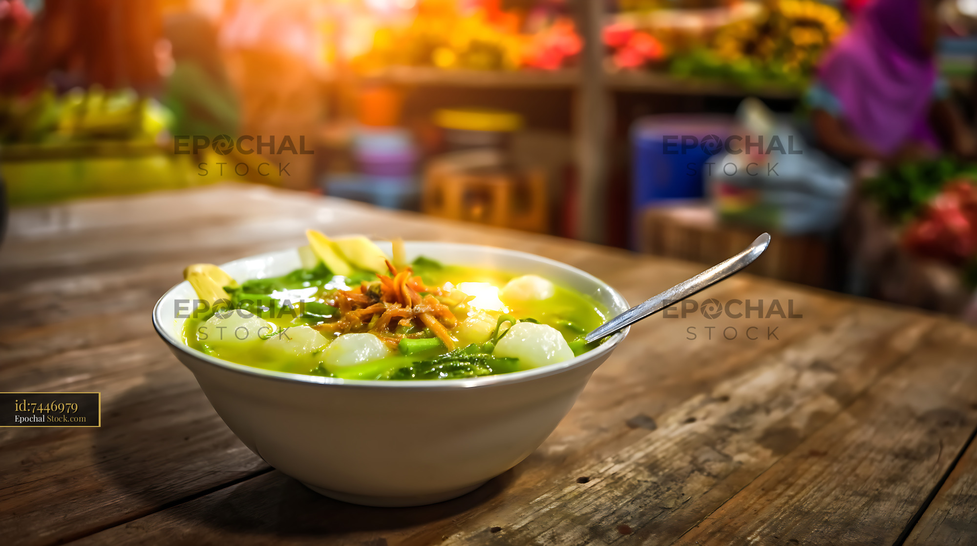 Delicious Lor Mee Soup Served on Rustic Wooden Table - stock photo