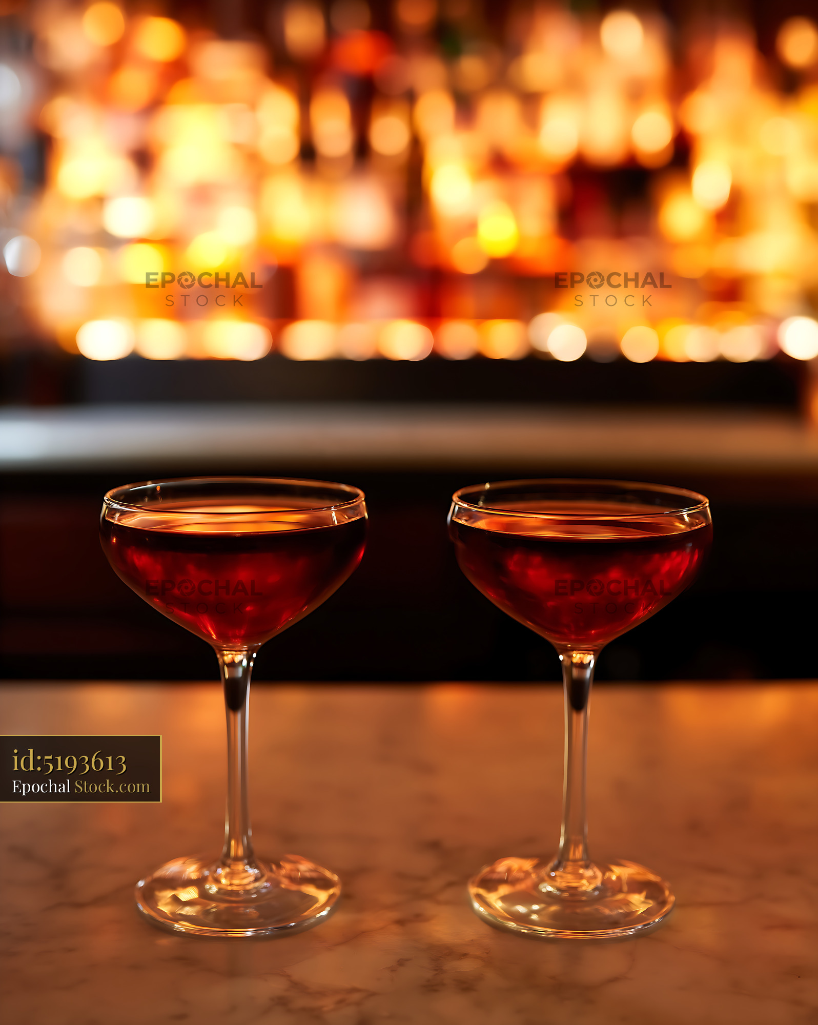 Bushwick Cocktail Pair in Elegant Bar Setting - stock photo
