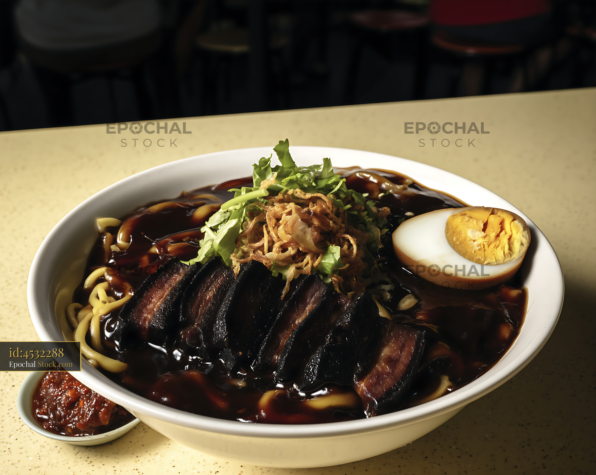 Hearty Lor Mee Soup with Braised Pork Belly and Egg - stock photo