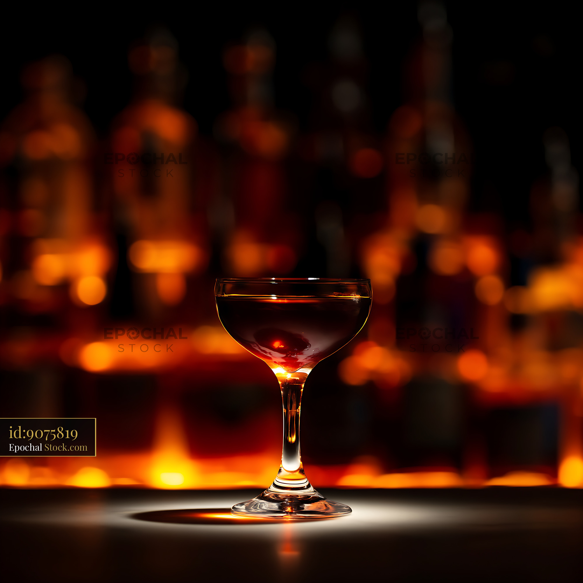 Bushwick Cocktail in Coupe Glass with Warm Lighting - stock photo