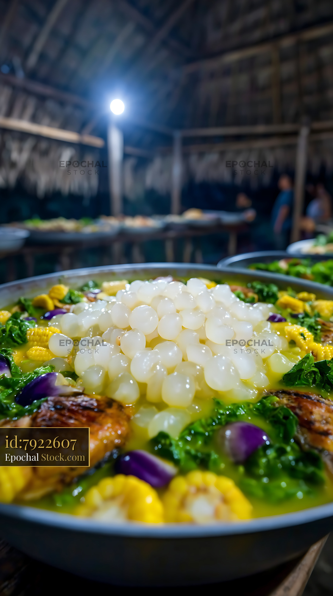 Hearty Lor Mee Soup with Fresh Ingredients in Rustic Setting - stock photo