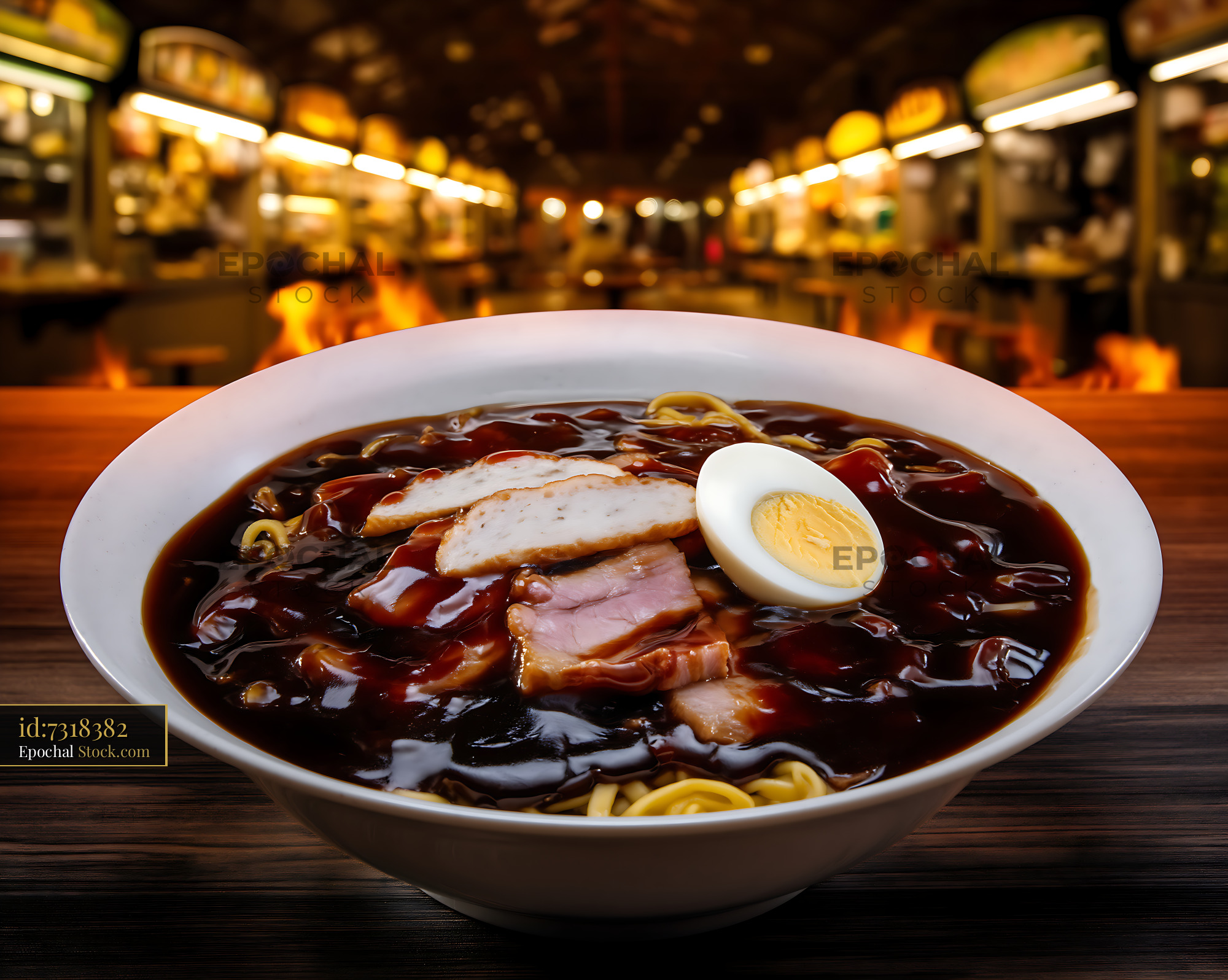 Lor Mee Soup Bowl with Egg and Pork at Food Stall - stock photo