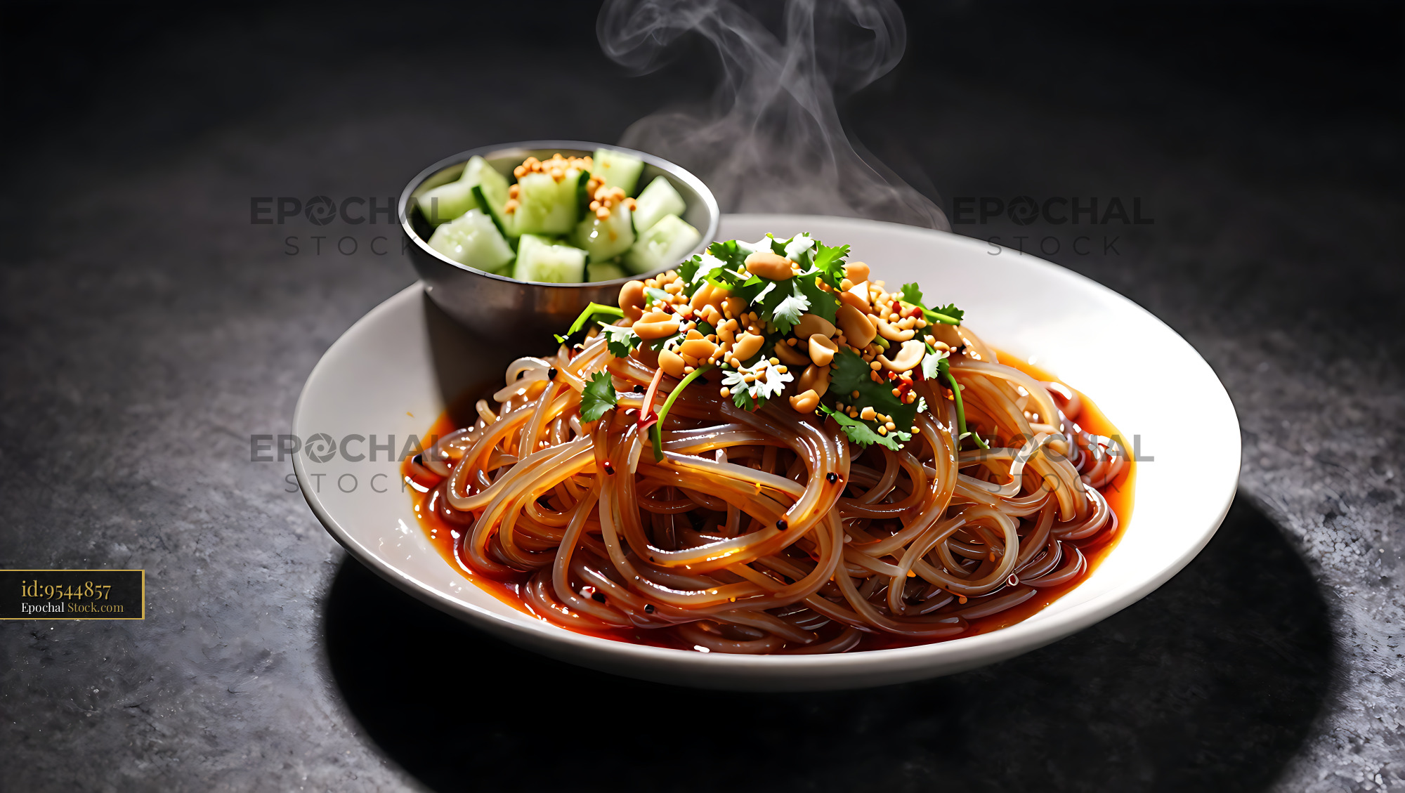 Sichuan Glass Noodle Salad Steaming with Peanuts - stock photo