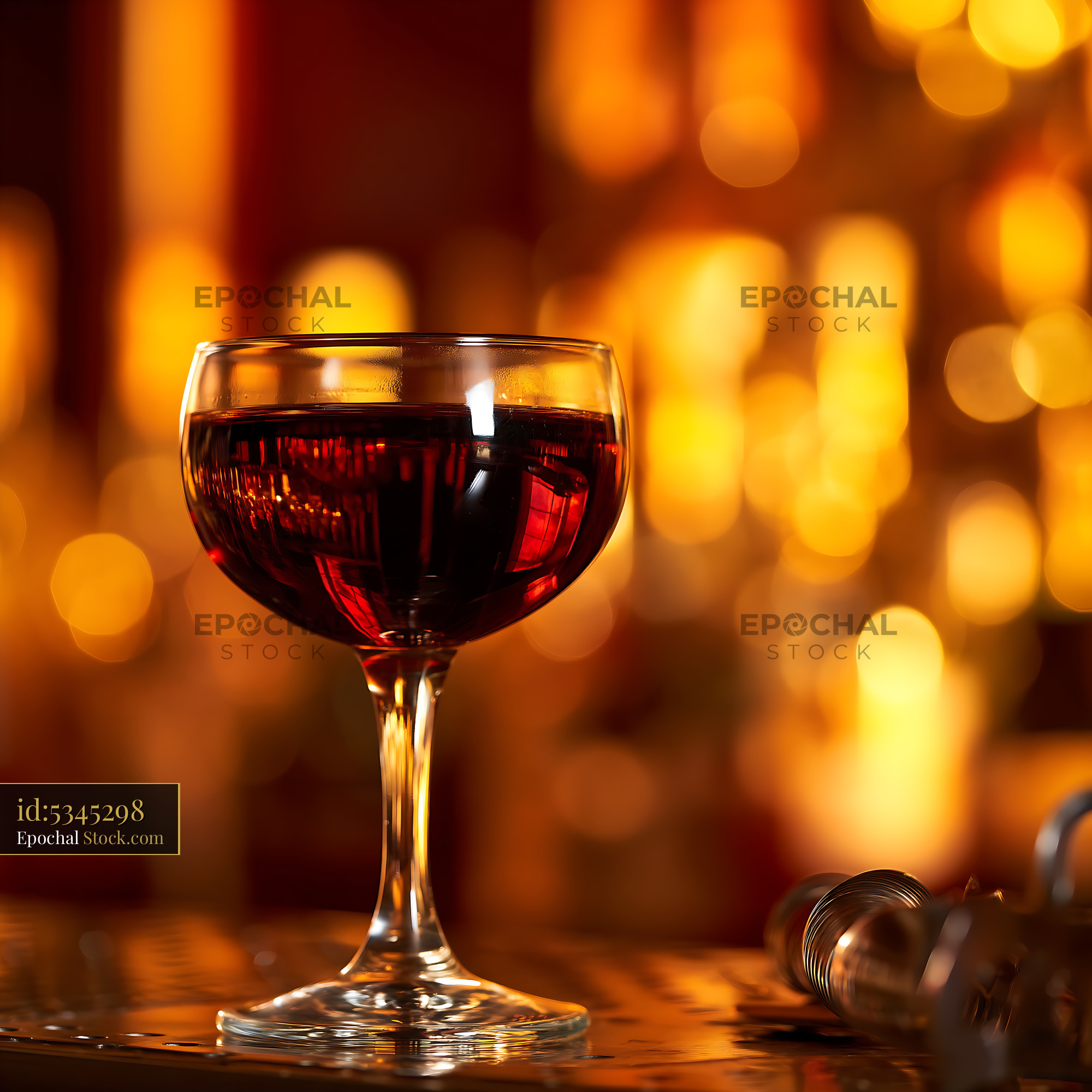 Bushwick Cocktail in Coupe Glass with Warm Lights - stock photo