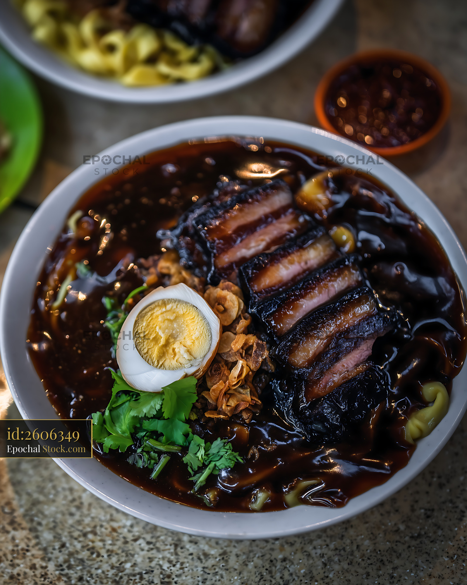 Delicious Lor Mee Soup with Braised Pork and Egg in Bowl - stock photo