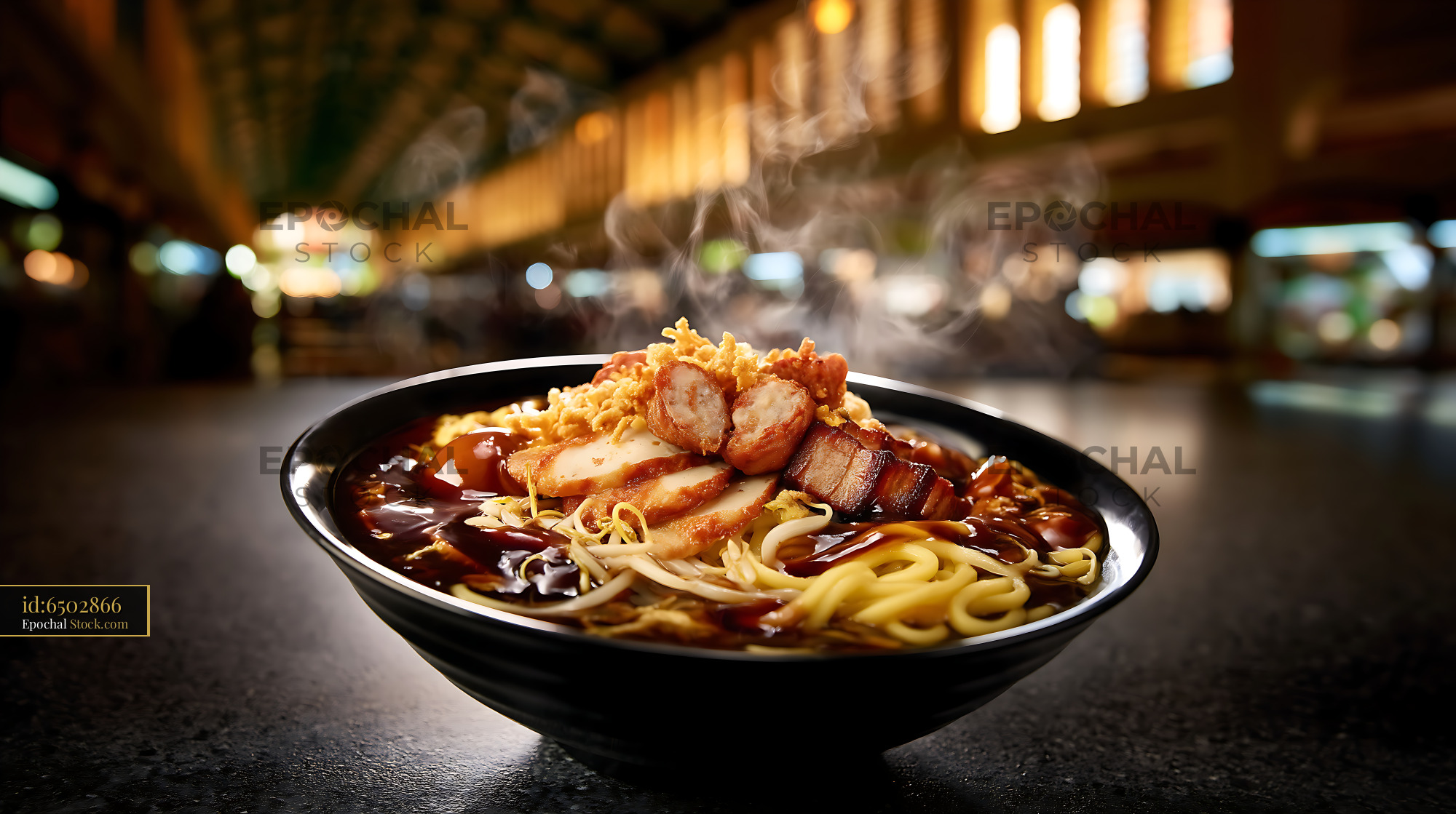 Steaming Delicious Lor Mee Soup in Hawker Center Ambience - stock photo