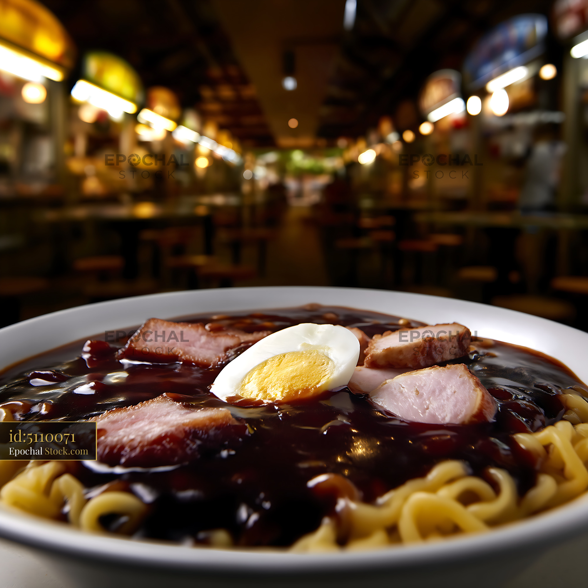 Lor Mee Soup with Pork and Egg in Food Court Setting - stock photo
