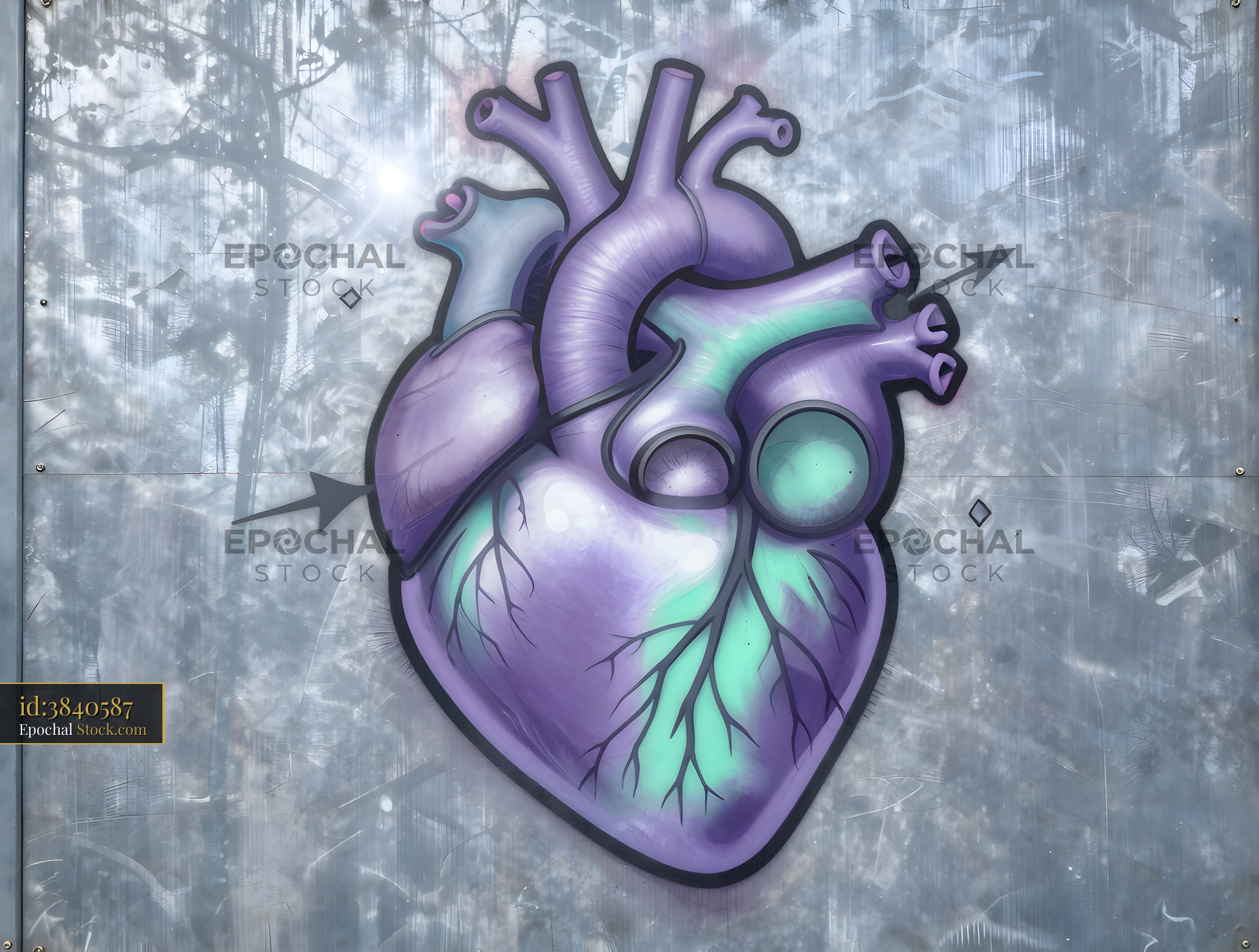 Graffiti art of a heart on a wall in an urban setting Premium Stock Image