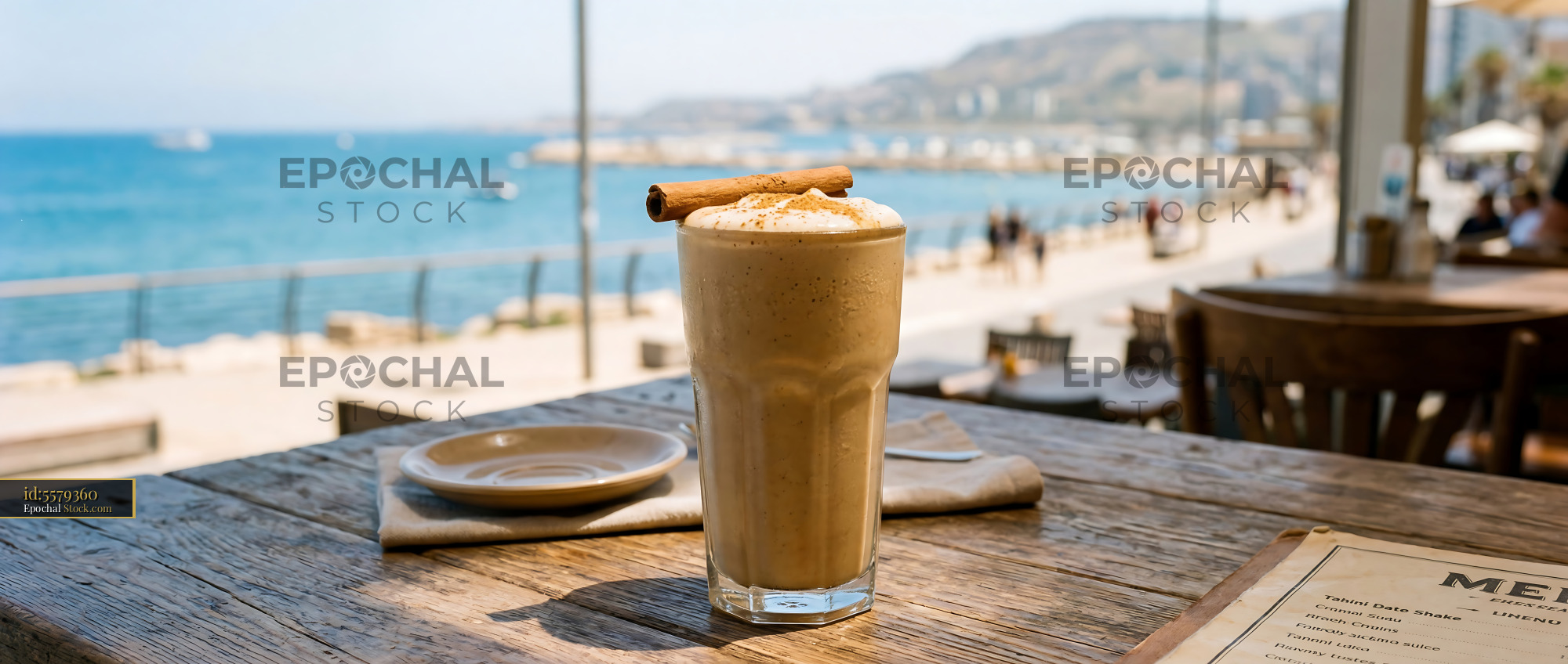 Tahini Date Shake by Mediterranean Beach - stock photo