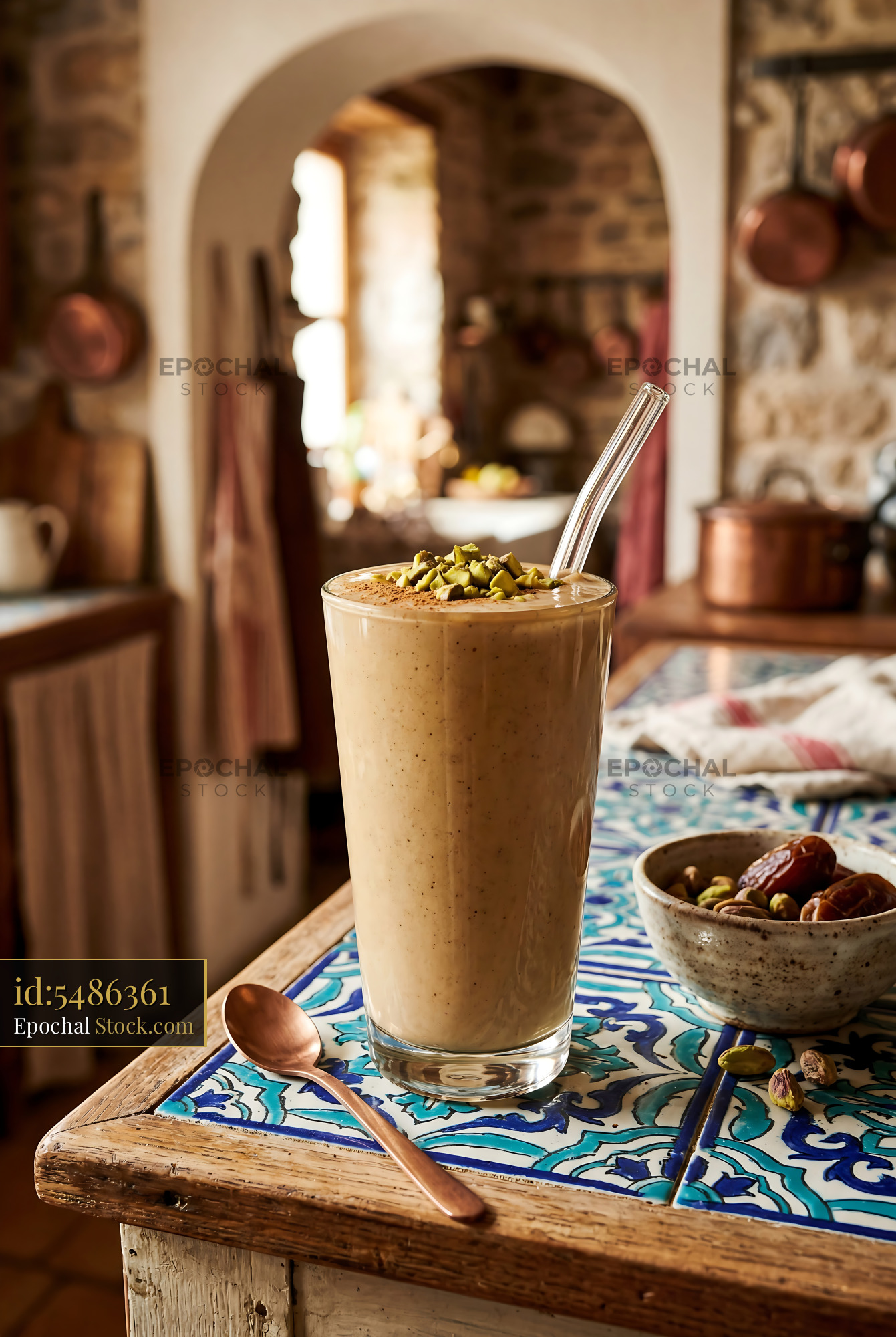 Tahini Date Shake in Mediterranean Kitchen - stock photo