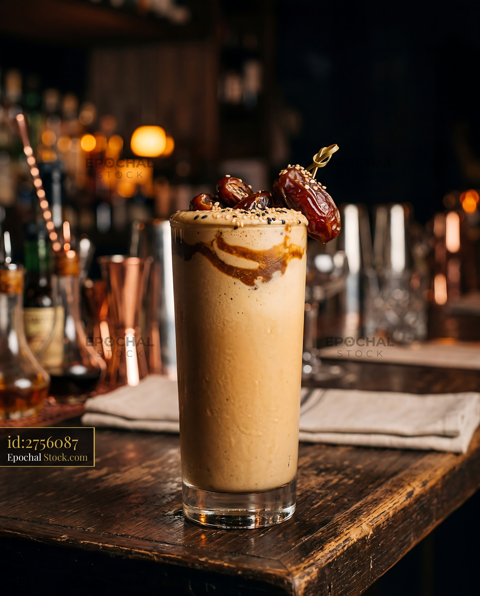 Tahini Date Shake with Sesame Garnish - stock photo