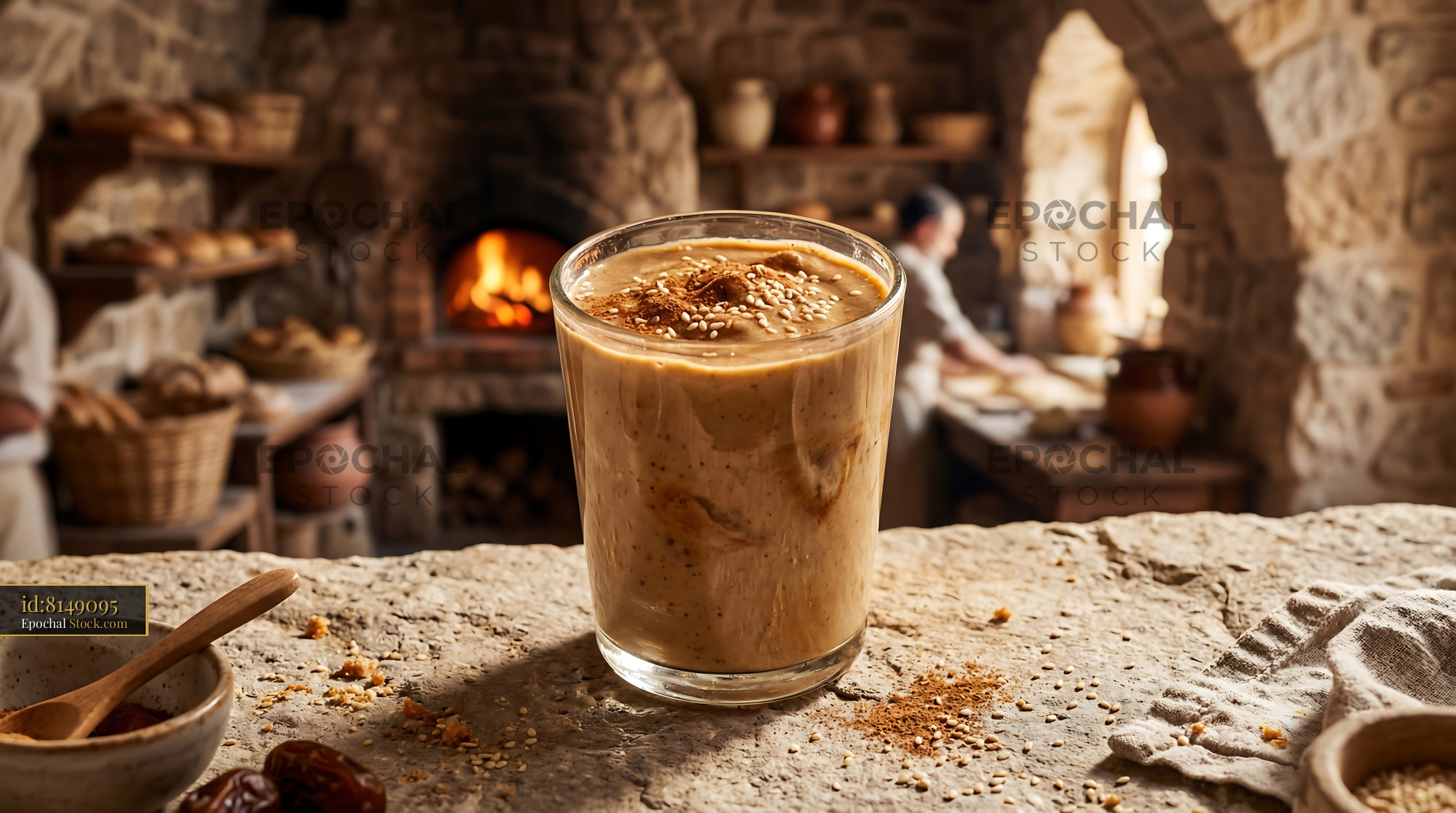 Tahini Date Shake in Historic Stone Kitchen - stock photo