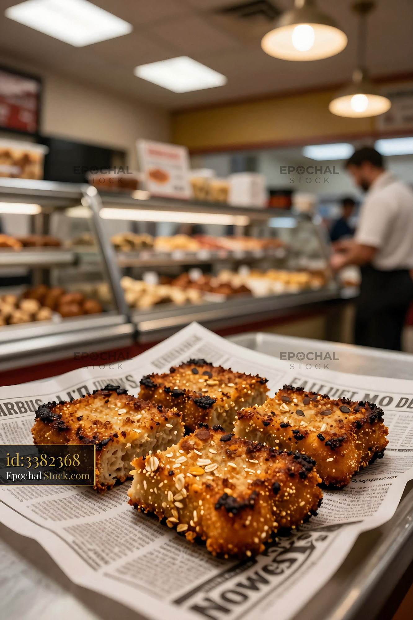 Fresh Goetta Sesame Bagels at Local Bakery - stock photo