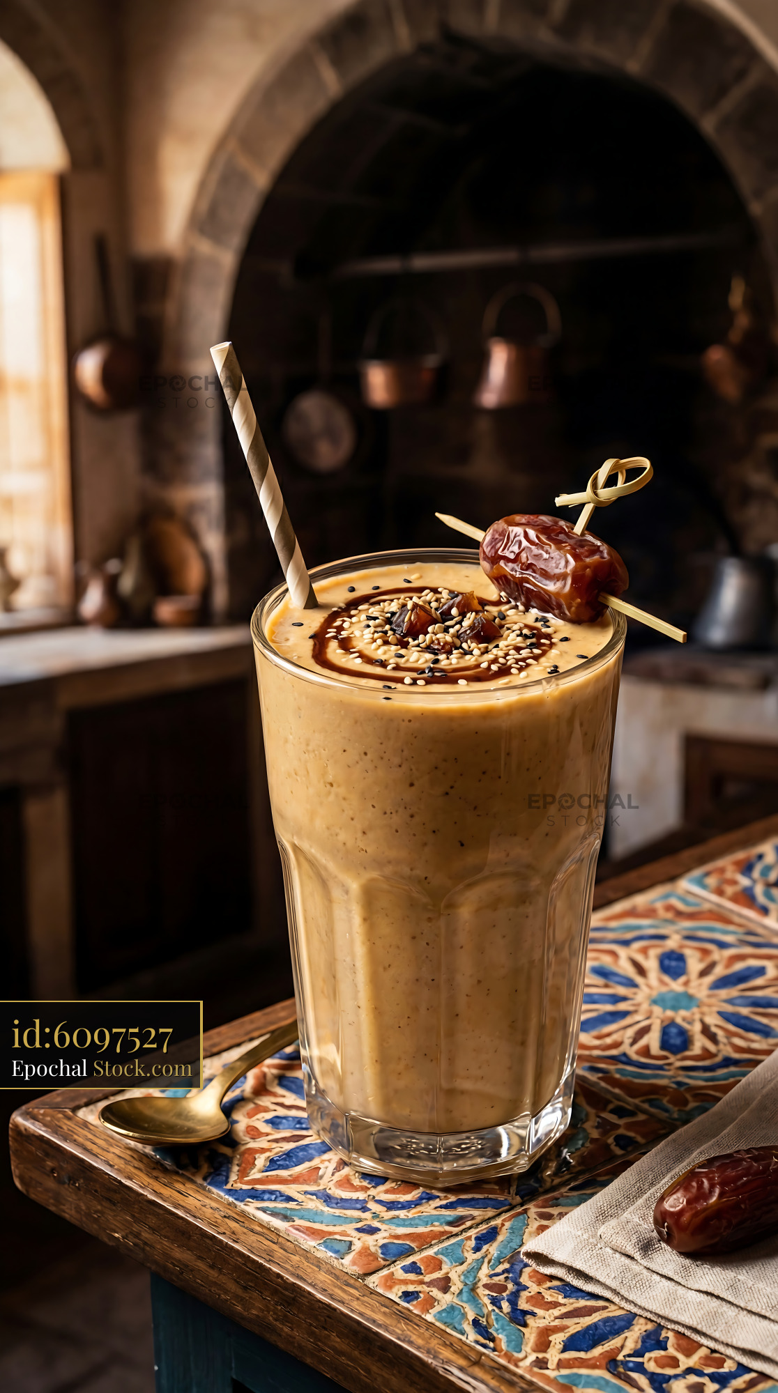 Tahini Date Shake in Ornate Caf? Setting - stock photo