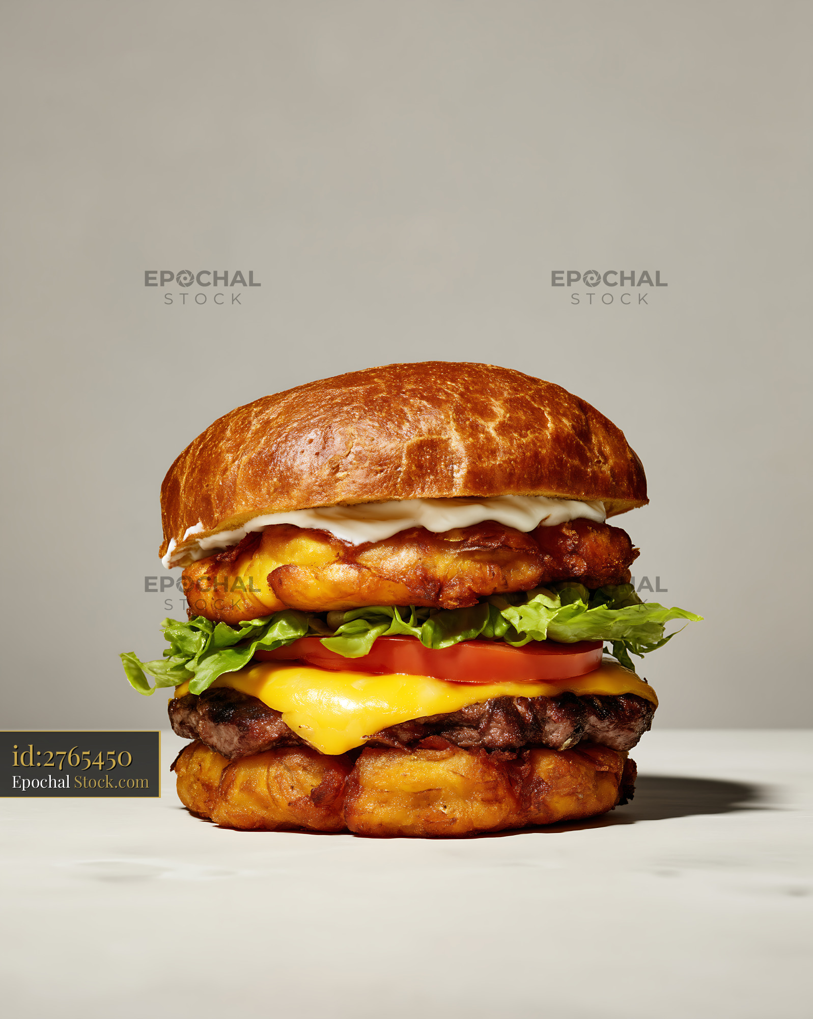 Jibarito Burger with Fried Chicken and Cheese - stock photo