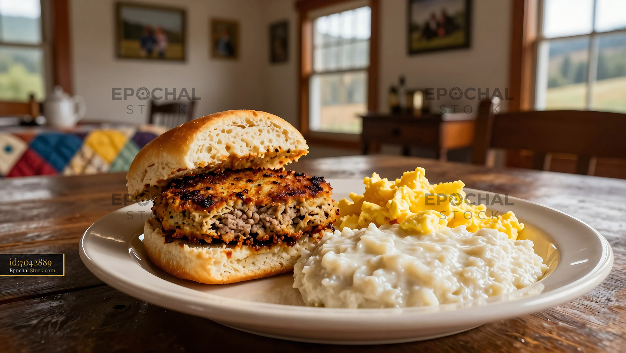 Livermush Sandwich Served in Rustic Farmhouse - stock photo