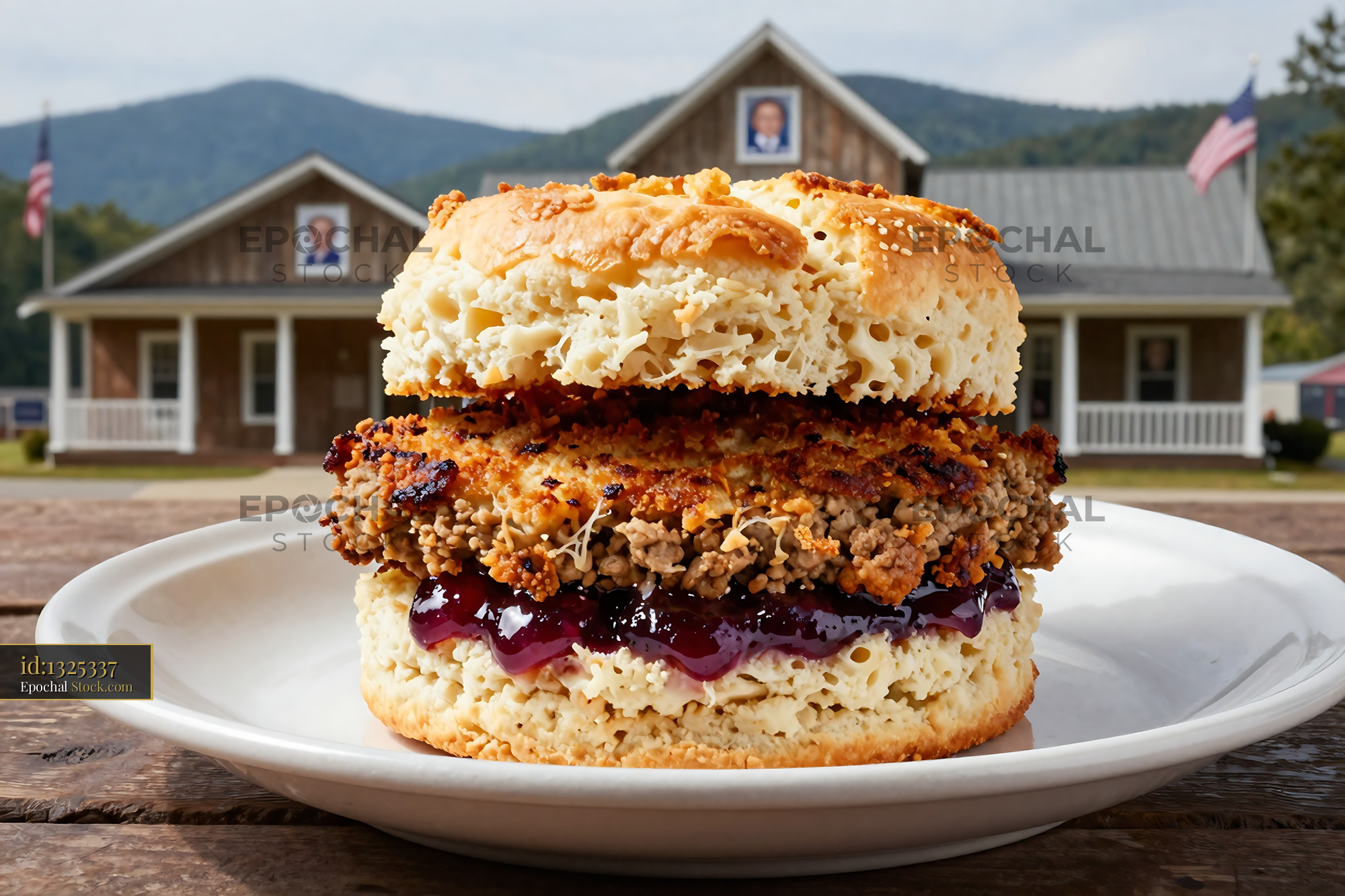 Livermush Sandwich with Seeded Bun at Farm - stock photo