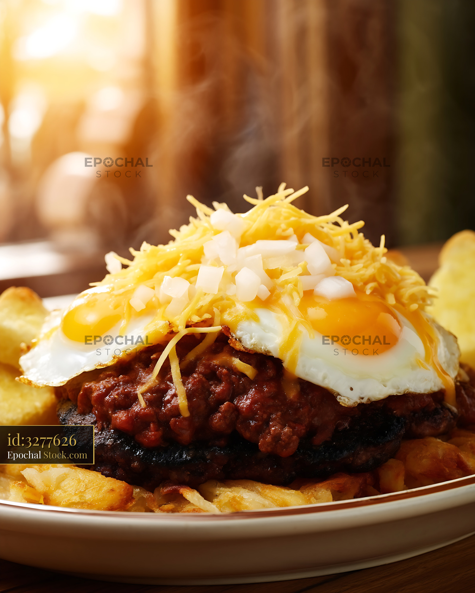 St. Louis Slinger Burger with Crispy Fries - stock photo