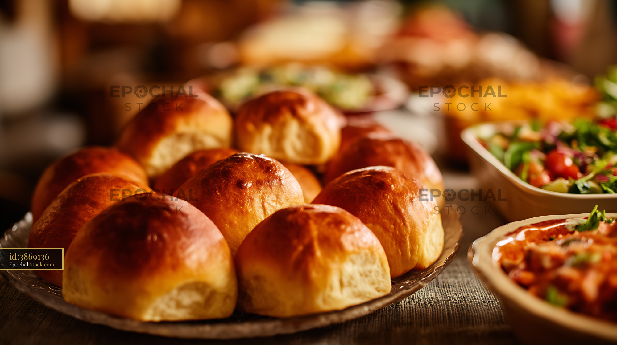 Golden Bierocks Pastry Rolls with Traditional Savory Filling on Rustic Table - stock photo