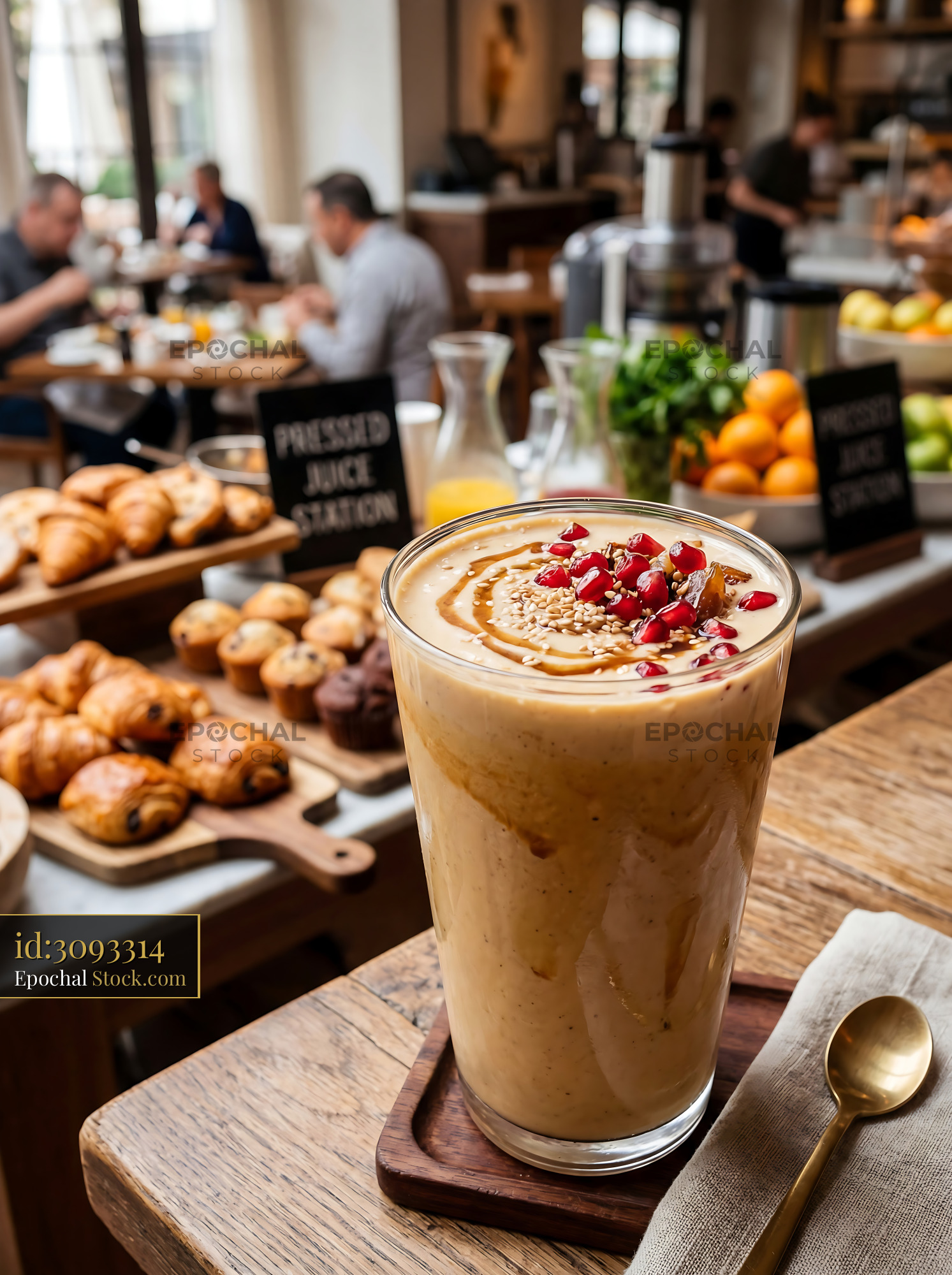 Creamy Tahini Date Shake with Pomegranate - stock photo