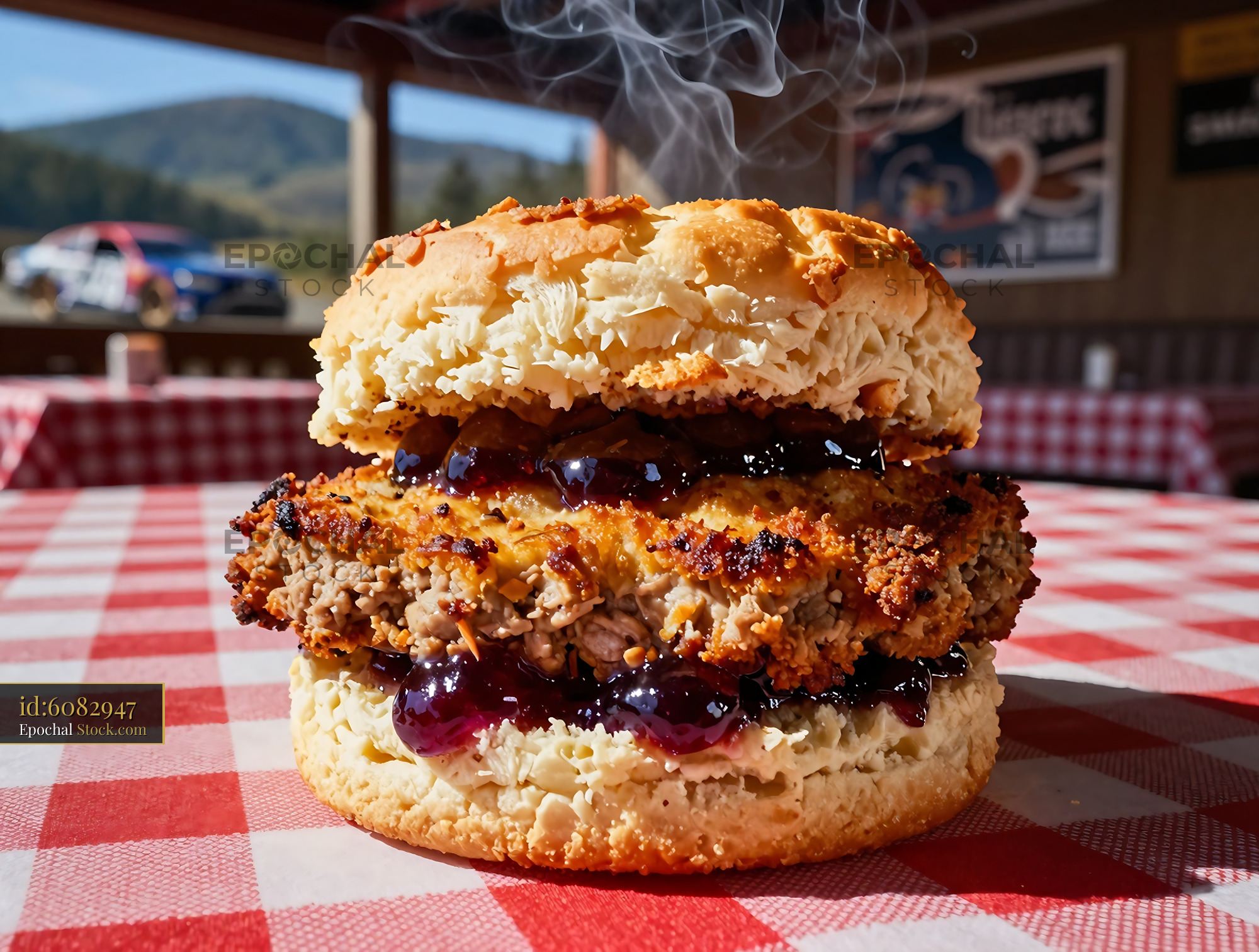 Fried Livermush Sandwich with Jelly Glaze - stock photo