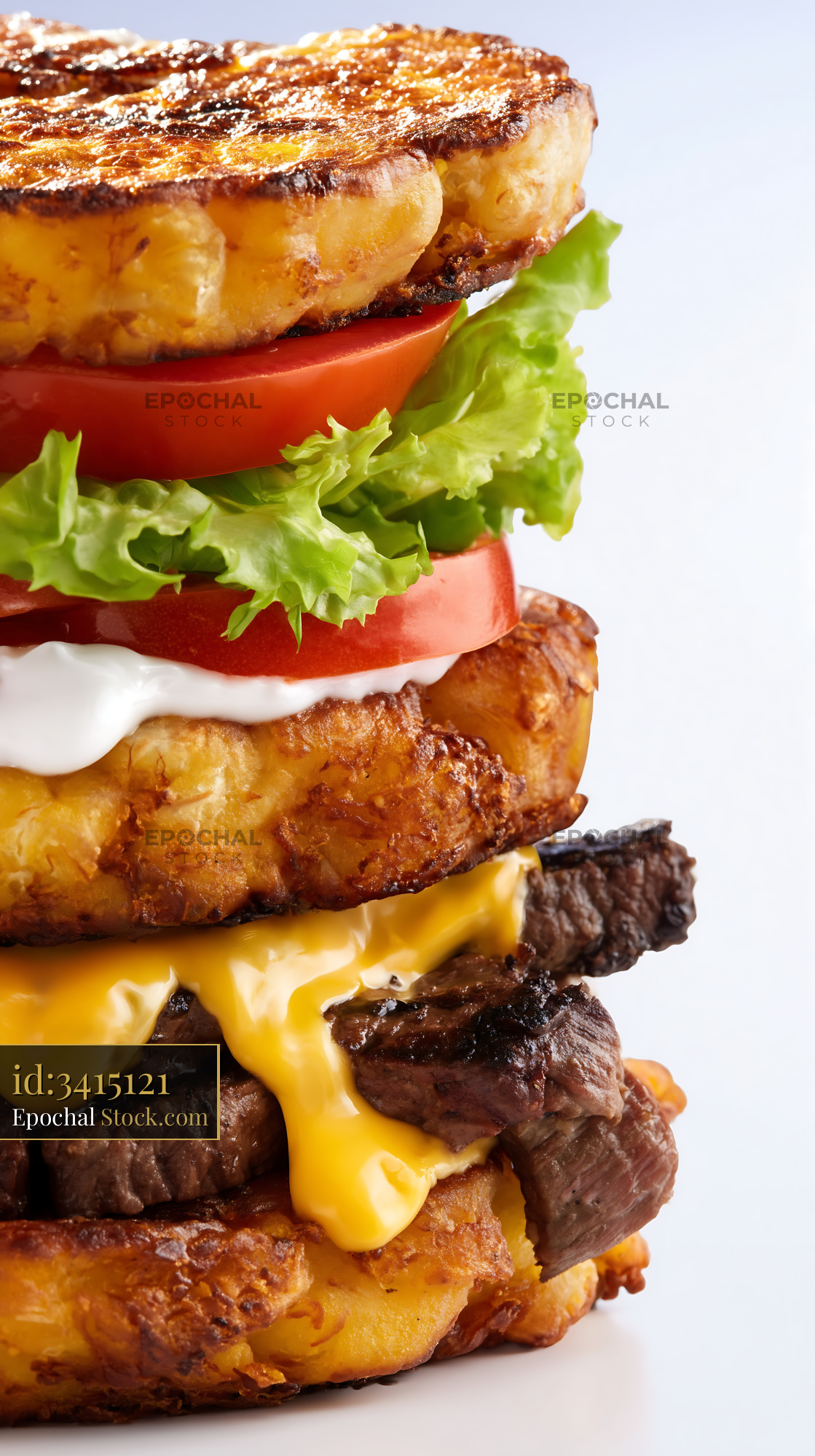 Jibarito Burger ? Crispy Fried Plantain, Beef, Cheese Stack - stock photo