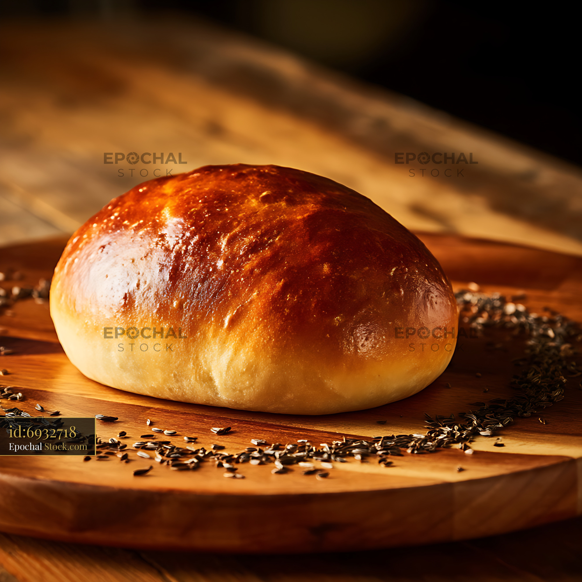 Golden Bierocks Bread Roll on Rustic Wooden Board with Caraway Seeds - stock photo