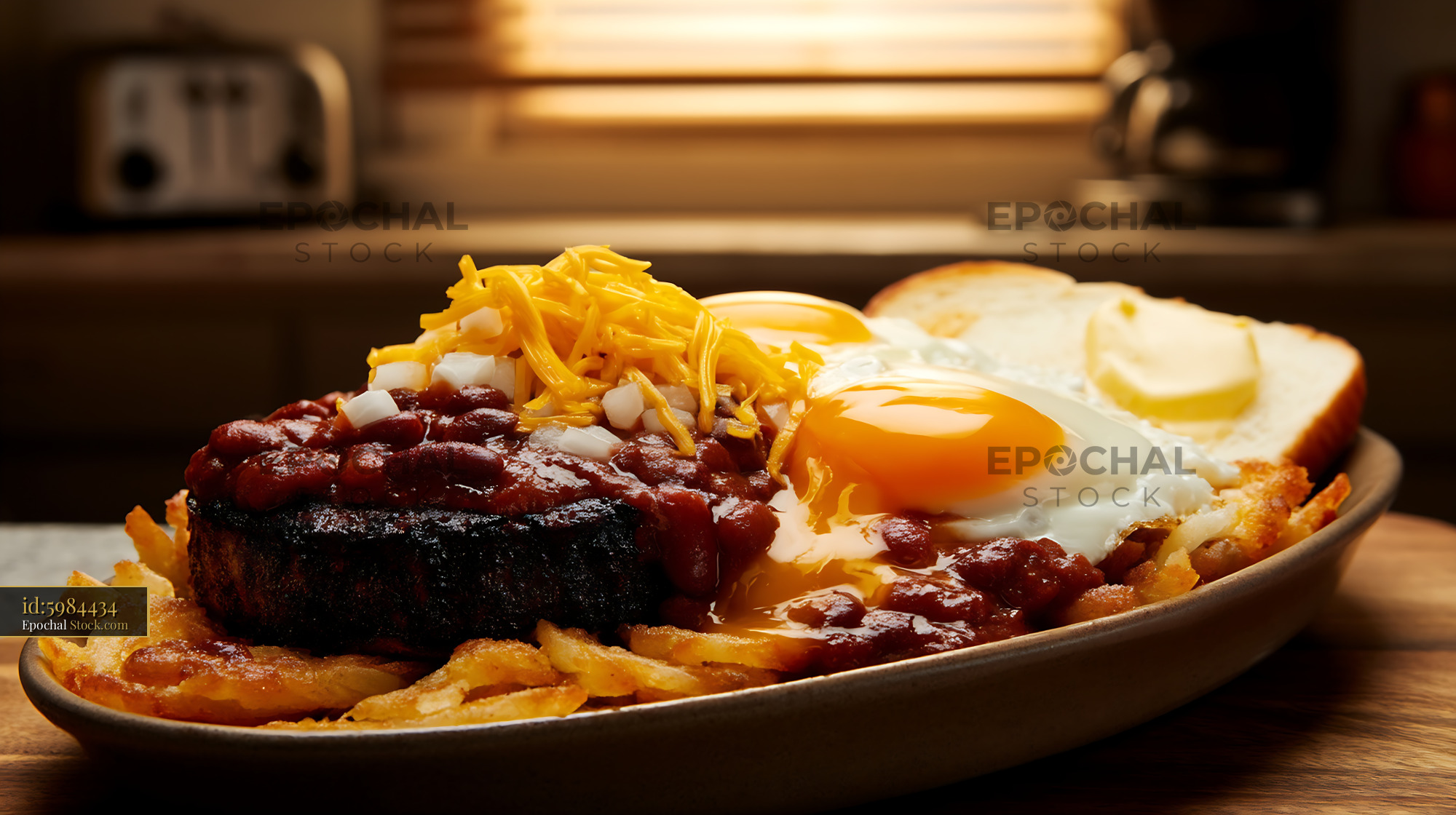 St. Louis Slinger with Eggs and Fries - stock photo