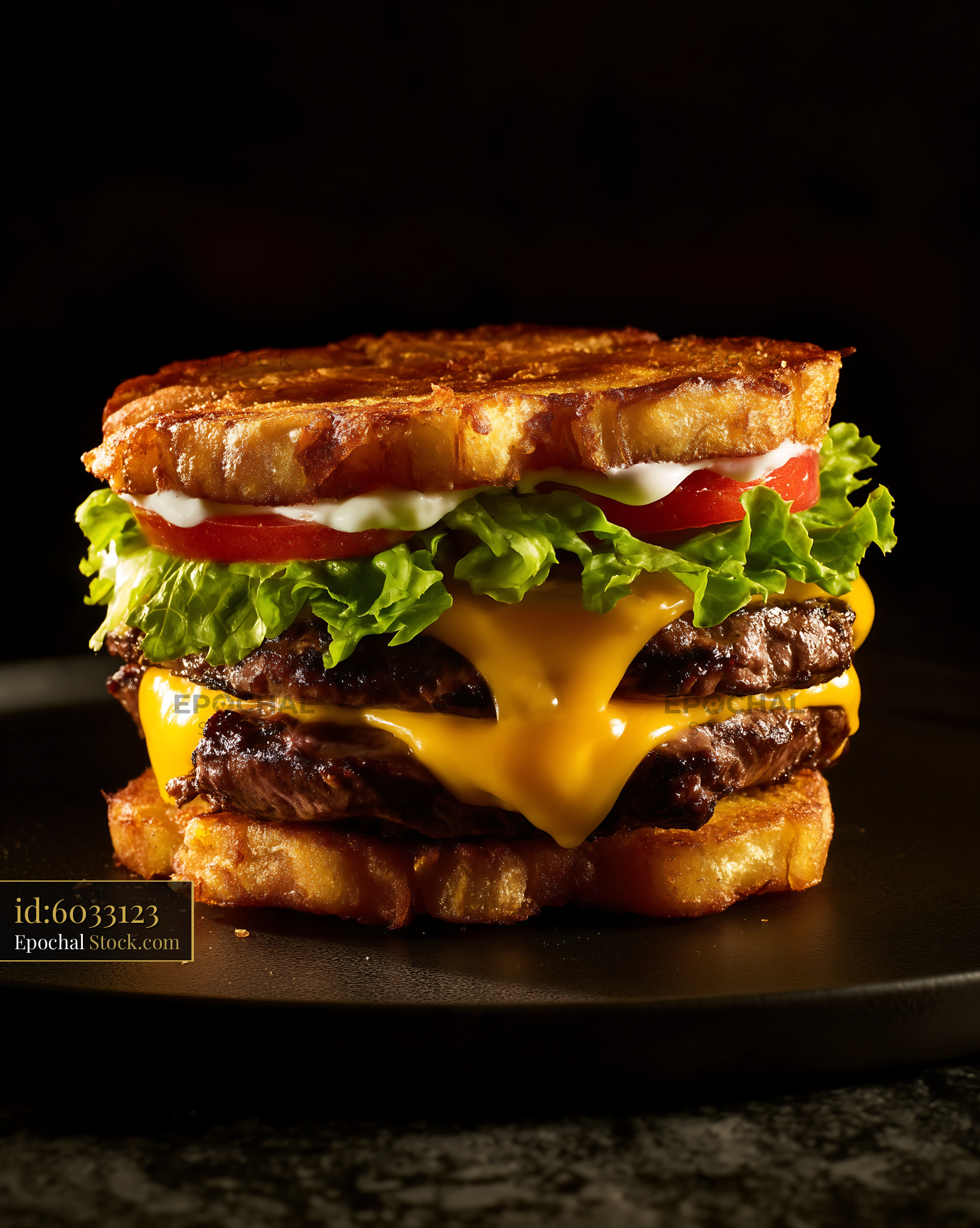 Jibarito Burger with Double Beef, Melted Cheese and Crispy Plantain Bread - stock photo