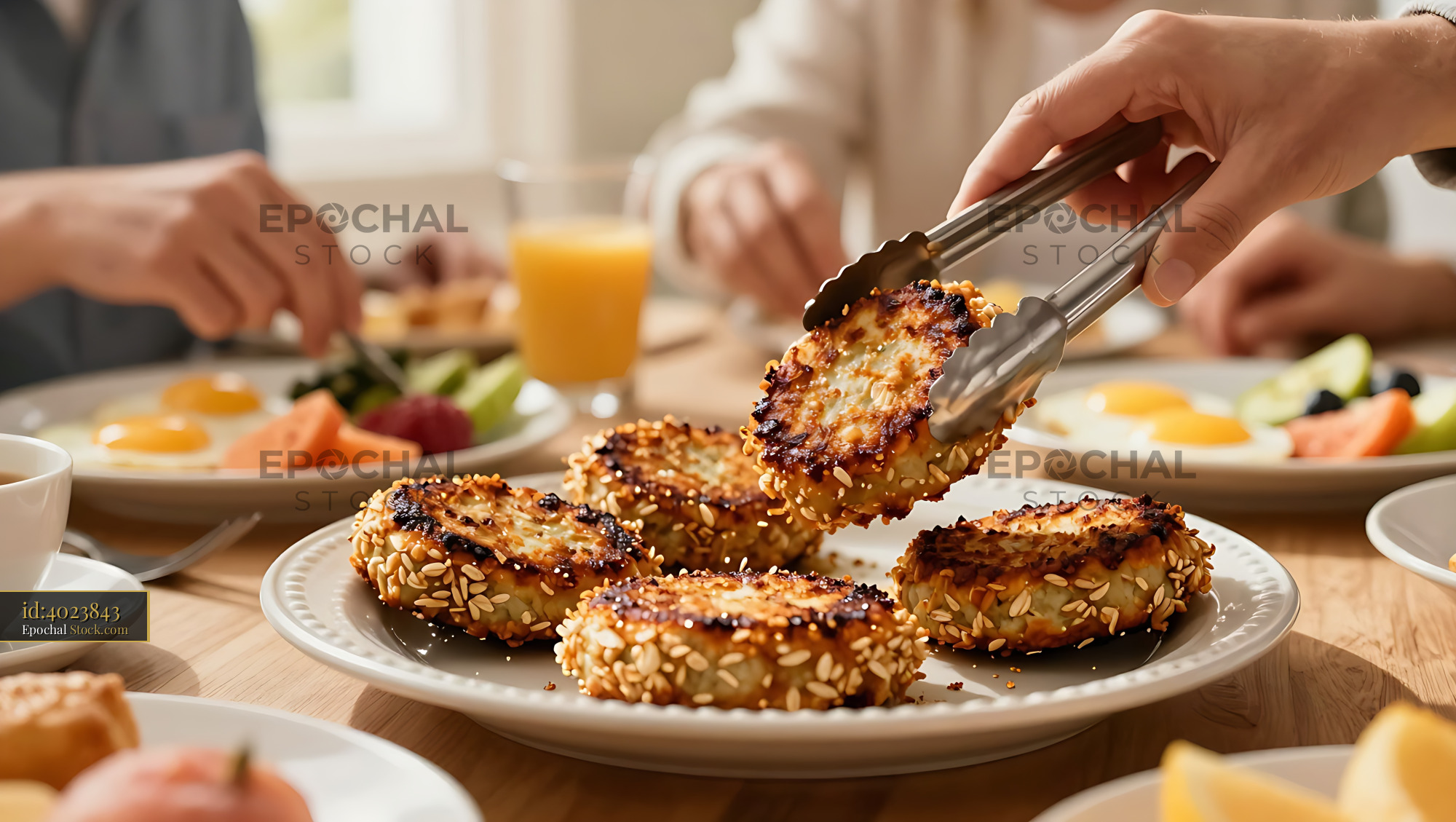 Goetta Patties Served at Family Breakfast - stock photo